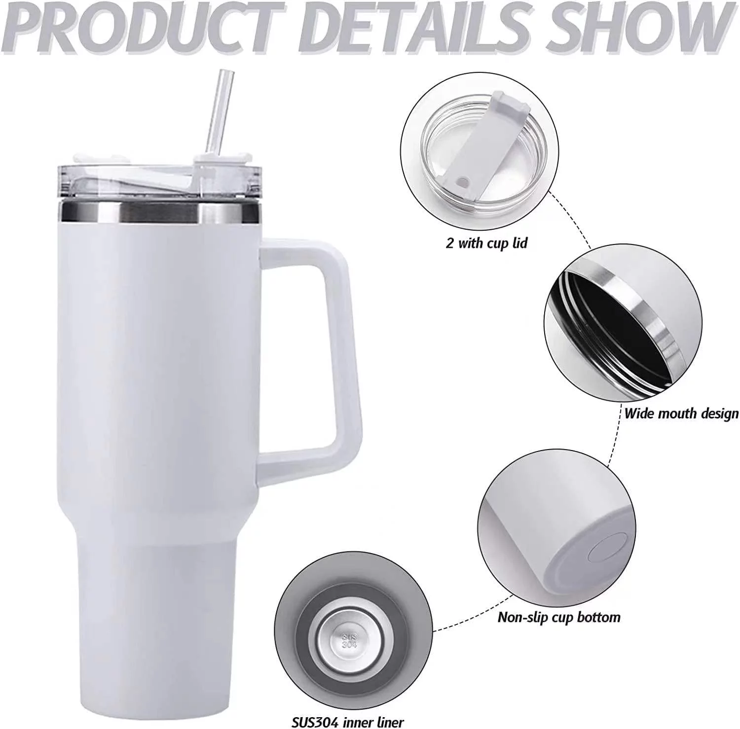 40 oz Tumbler with Handle Stainless Steel Insulated Travel Coffee Mug Double Wall Vacuum Straw for Ice Drinks & Hot