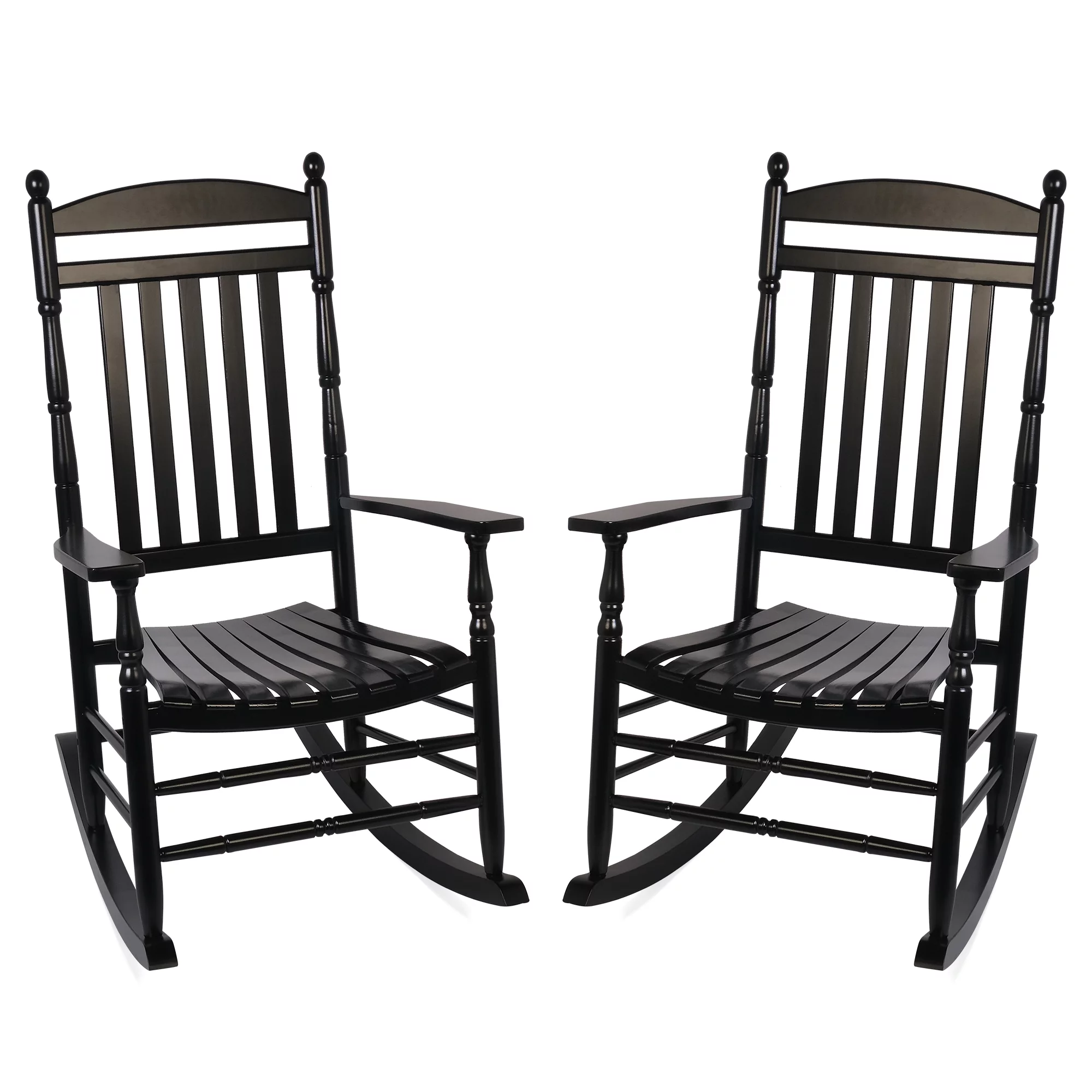 Set of 2 Outdoor Wood Rocking Chairs,All-Weather Oversized Patio Rocker Chair High Back Rocker for Porch, Garden, Balcony and Backyard,Black