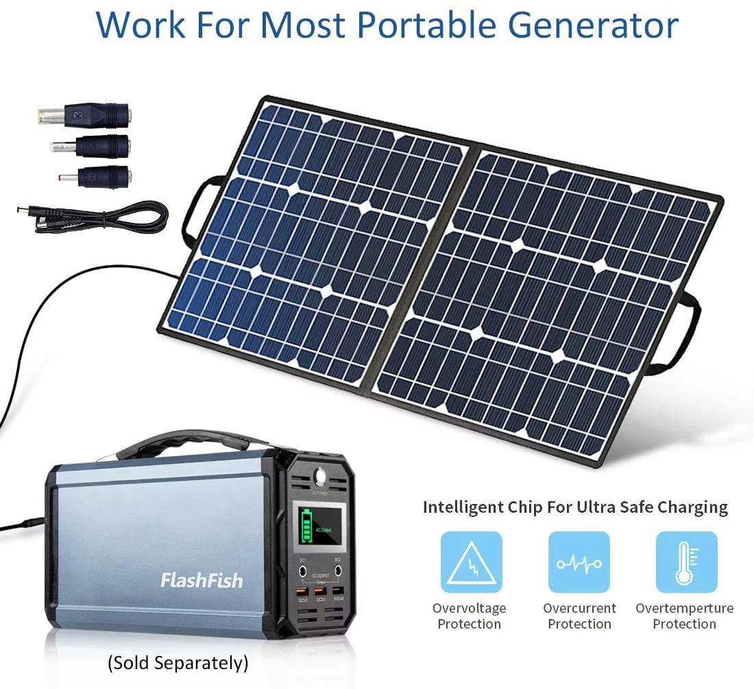 300W Solar Generator, FlashFish 60000mAh Portable Power Station Camping Generator with Portable Solar Panel and Charger