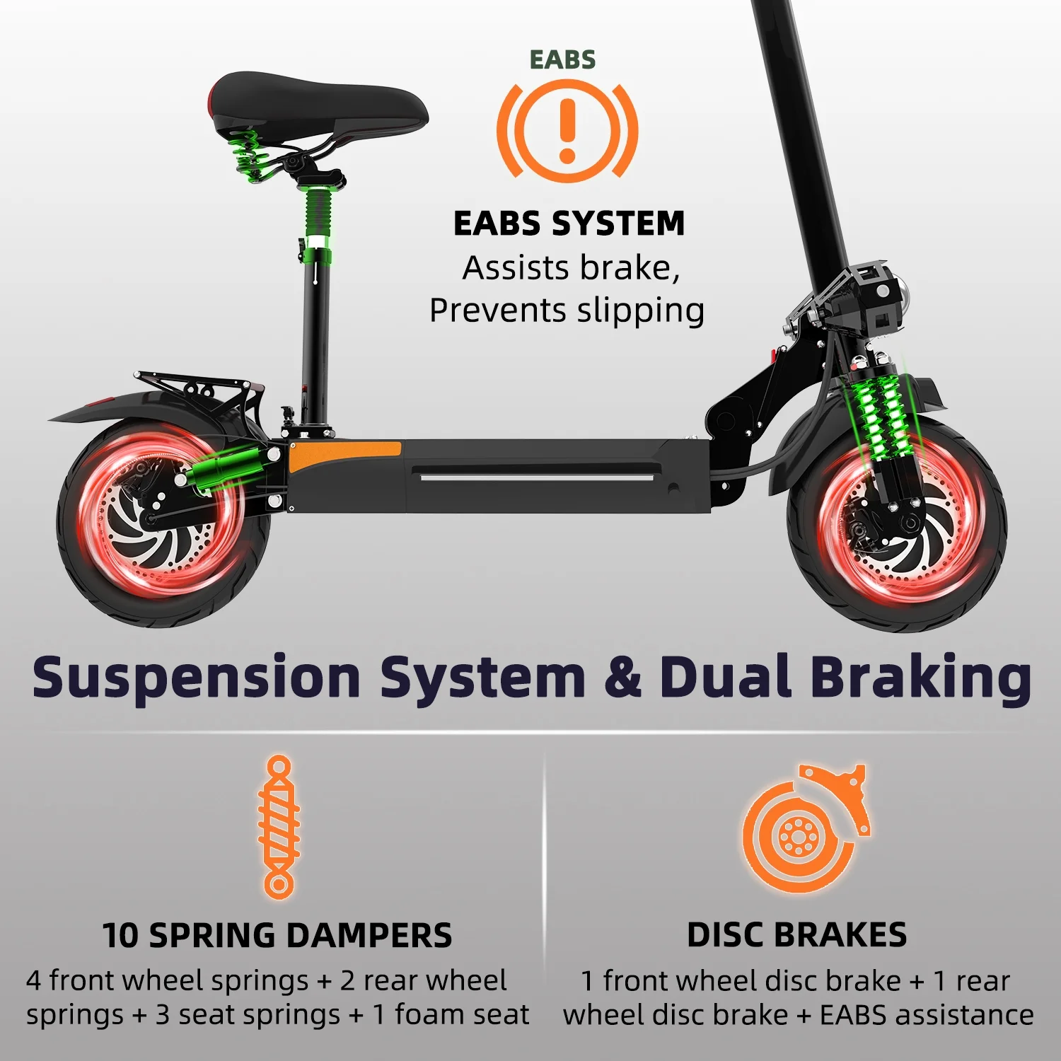 JUEXING Electric Scooter for Adults, 2400W Motor Power, 40 mph Top Speed, 20.8Ah Lithium Battery up to 45Miles, 10 Inch Pneumatic Tire, Commuter Electric Scooter with Seat