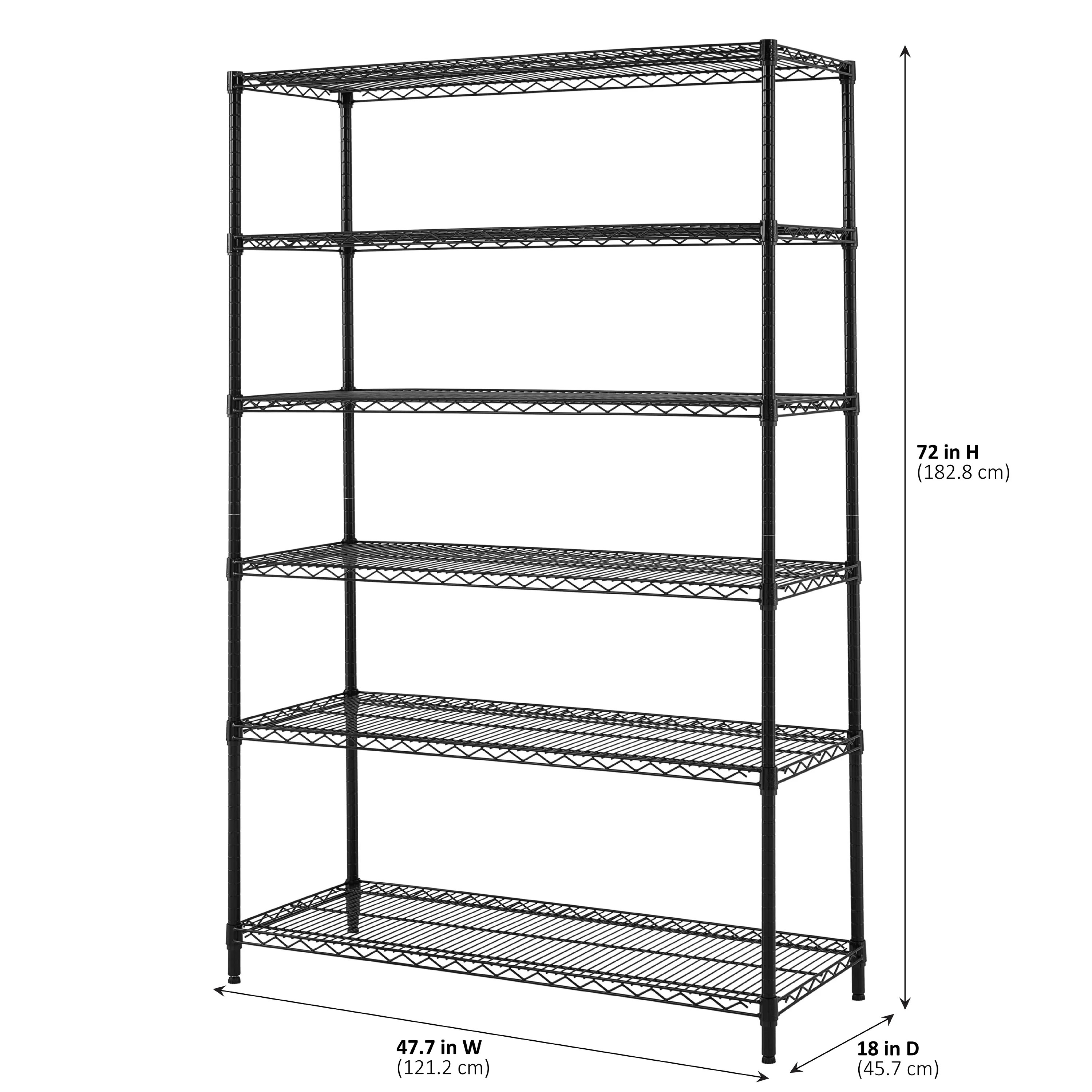 Hyper Tough Steel 6-Tier Storage Shelf Unit 72″H x 18″W x 47.7″D, 3600lb Total Capacity, Black