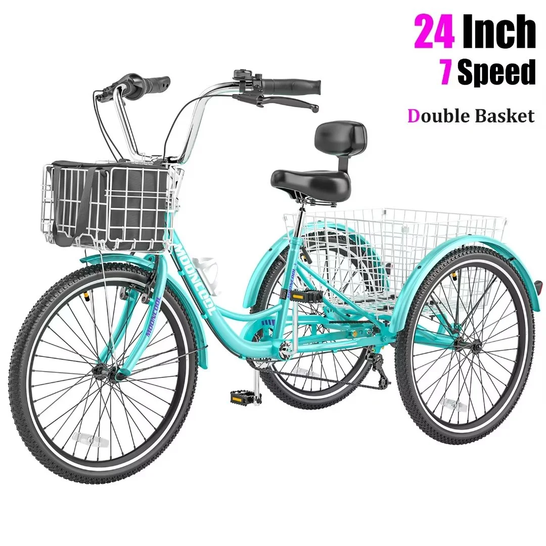 Docred Adult Tricycle 7 Speed 24 Inch Three Wheel Bike Cruiser Trike for Men/Women/Seniors