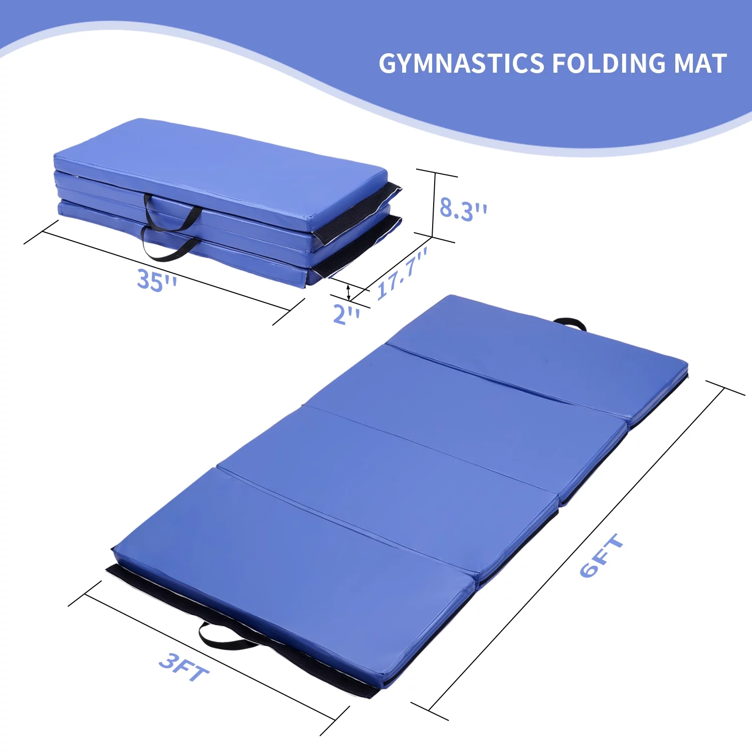 ZENOVA 3’x6’x2″ Folding Tumble Exercise Mats Gymnastics Mat Aerobics Stretching Yoga Mat for Home Gym, Blue