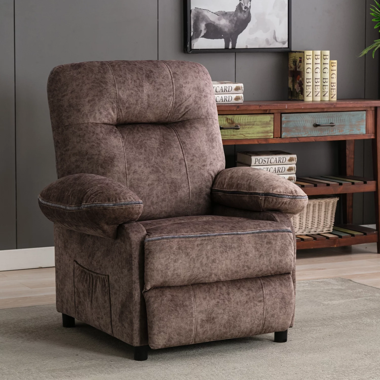 JONPONY Massage Recliner Chair Fabric Overstuffed Lounge Single Sofa for Living Room Comfy Chair with Heating and Vibration Function,Light Brown