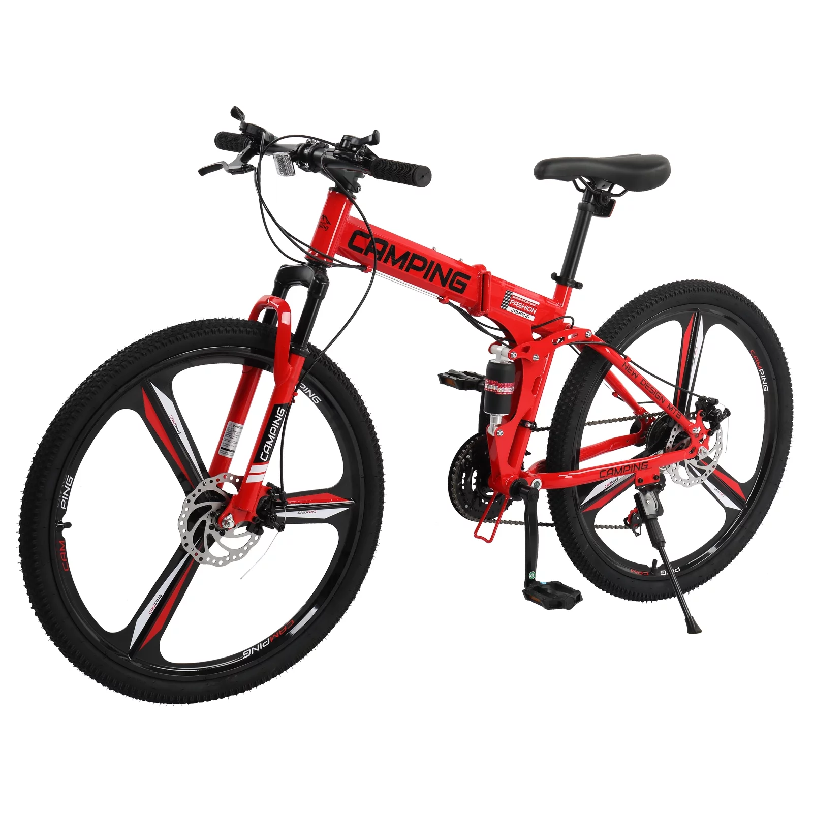 CamPingSurvivals Shimano 21-Speed Steel Mountain Bike, 26″ Foldable MTB for Adult & Teenagers, Red