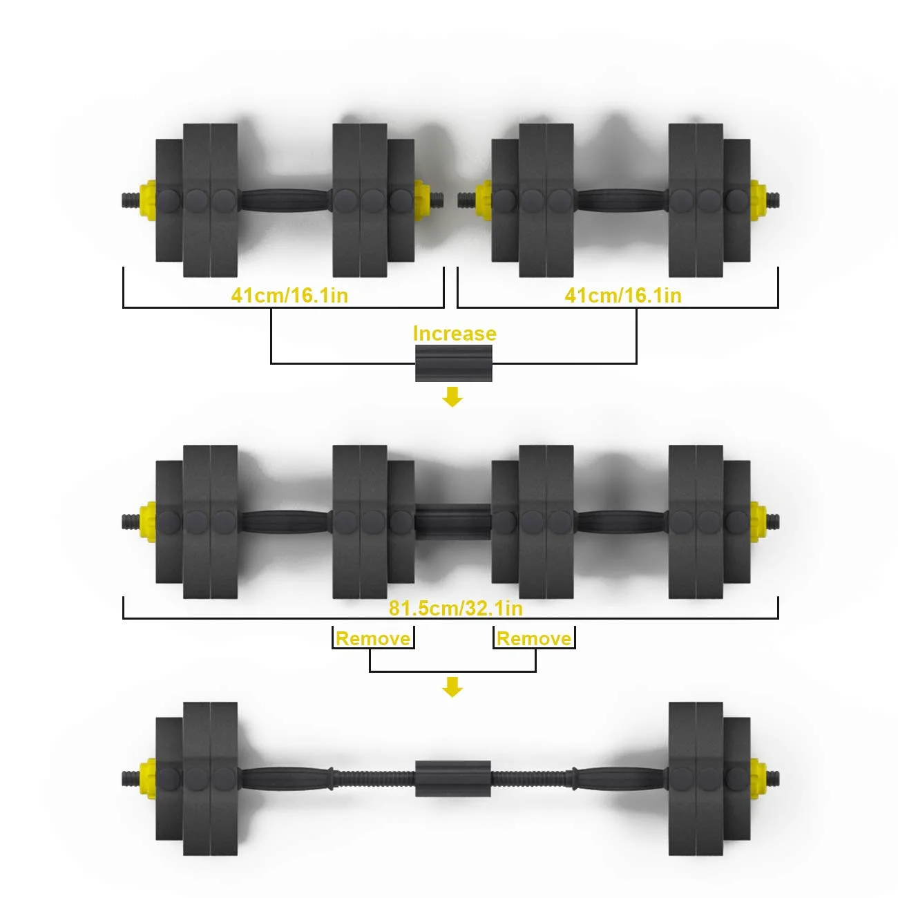 Wellynap 55 lbs Adjustable Dumbbell Weight Set with Connecting Rod – Black & Yellow