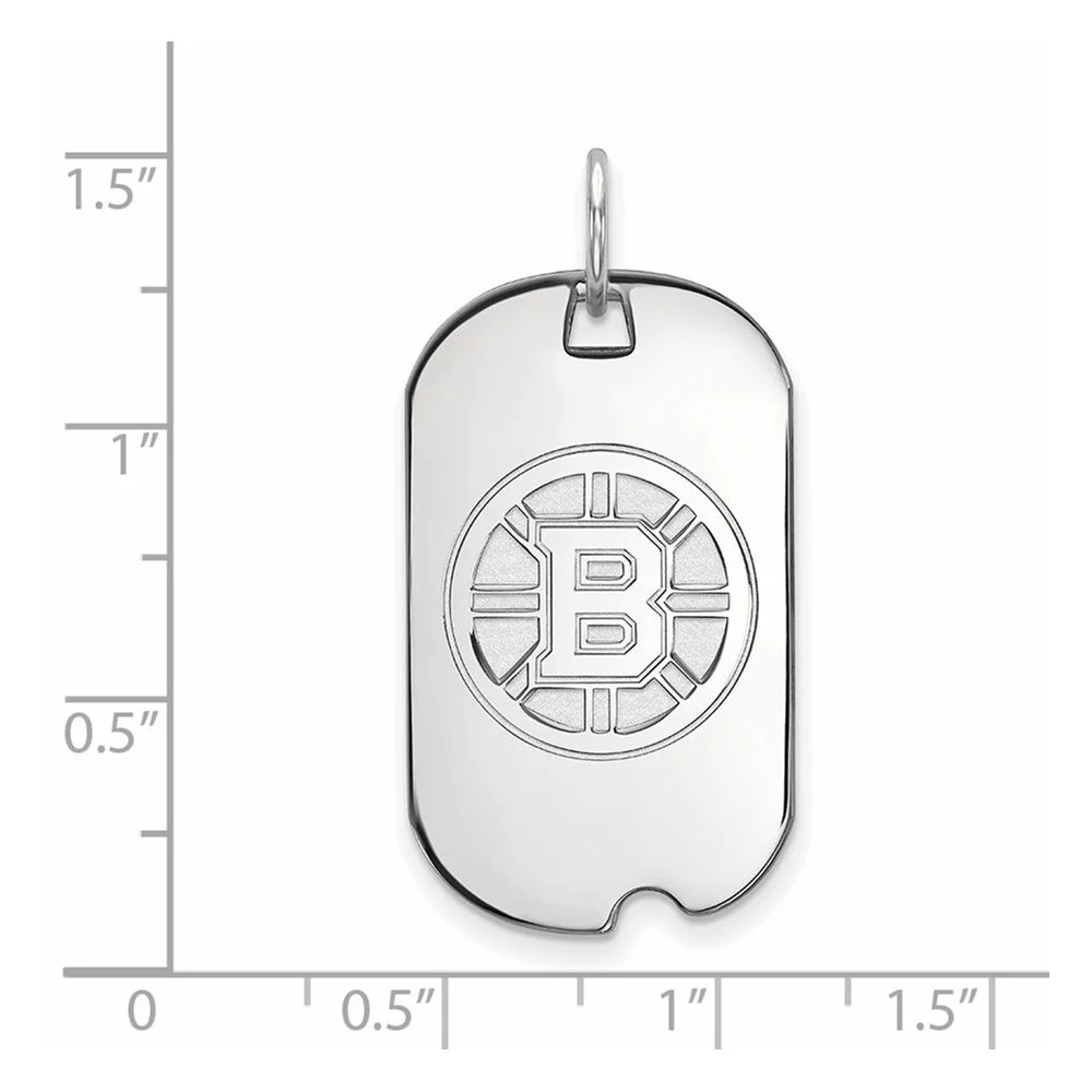 LogoArt 14K White Gold NHL LogoArt Boston Bruins Small Dog Tag Pendant