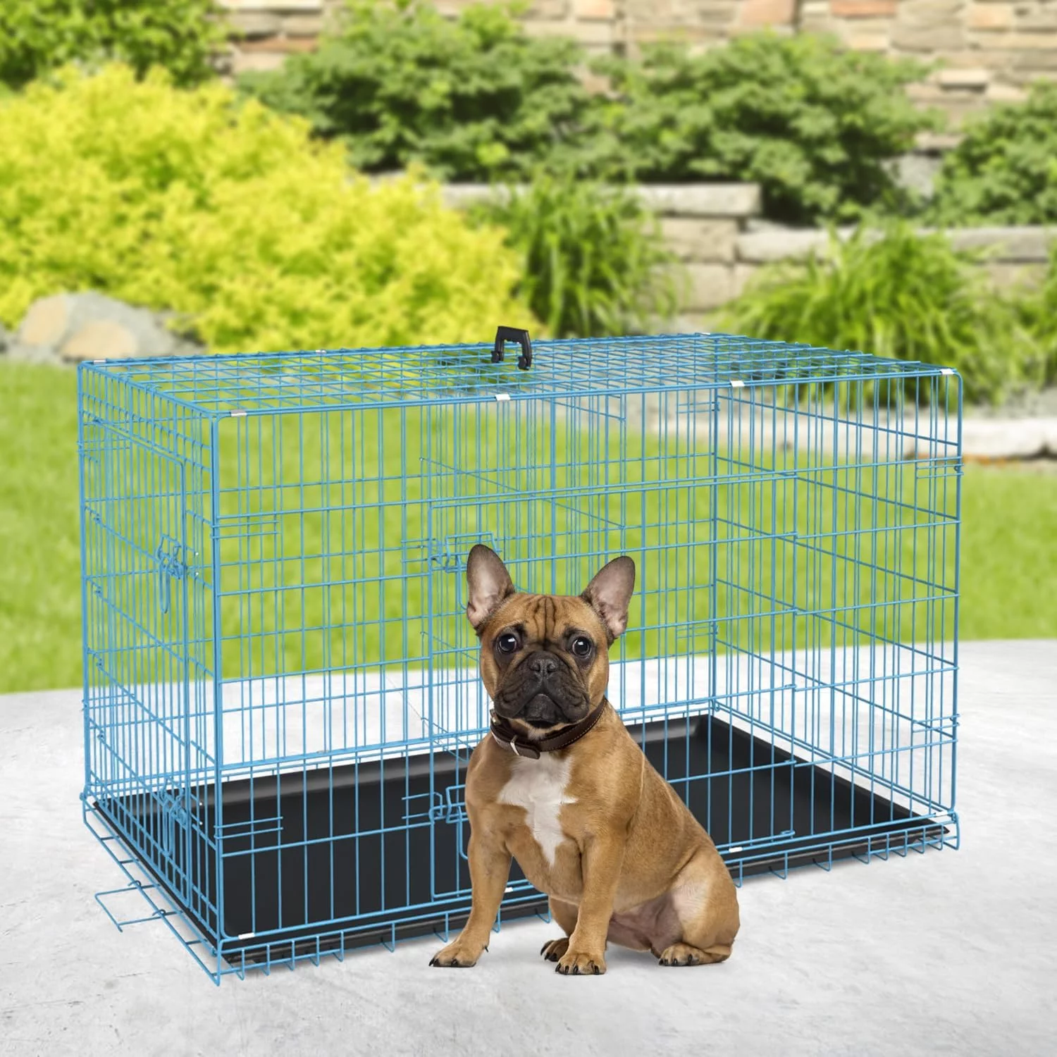 BestPet Folding Dog Crate with Divider and Tray, 42″L