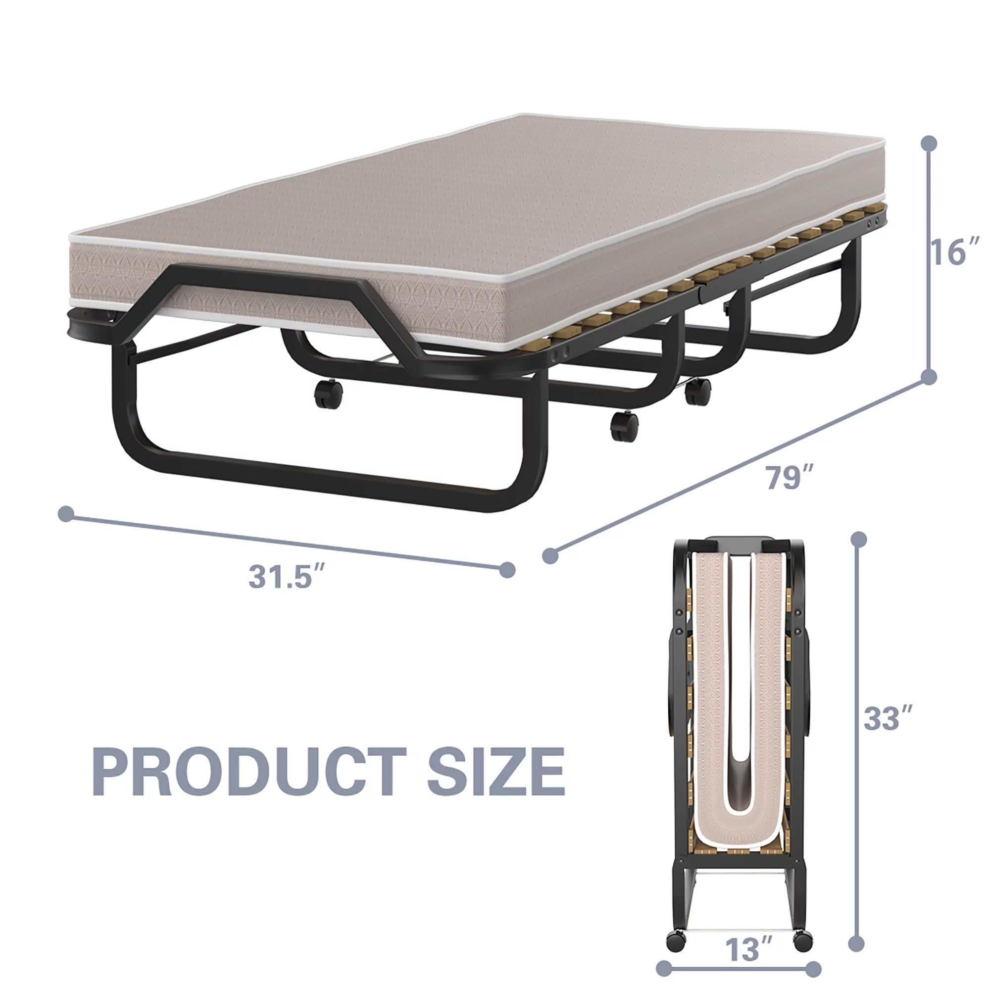 Costway Folding Bed Rollaway Guest Bed w/ Memory Foam Sturdy Metal Frame & Foam Mattress, Made in Italy (Product Dimensions: 79L x 31.5W x 16 H inch)