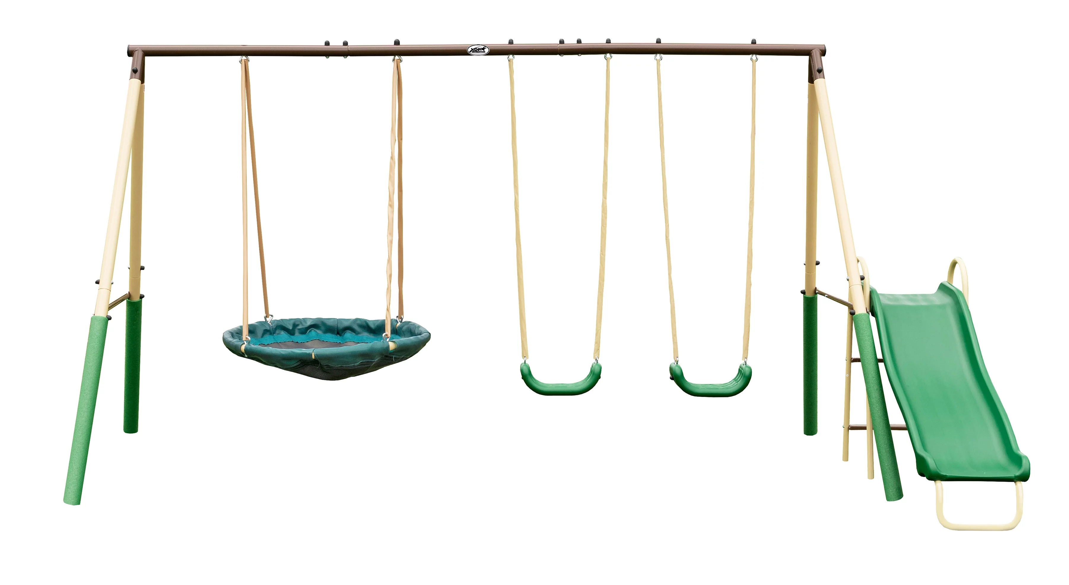 XDP Recreation Super Disc Steel Swing Set with Disc Swing, Swing Seats, Wave Slide