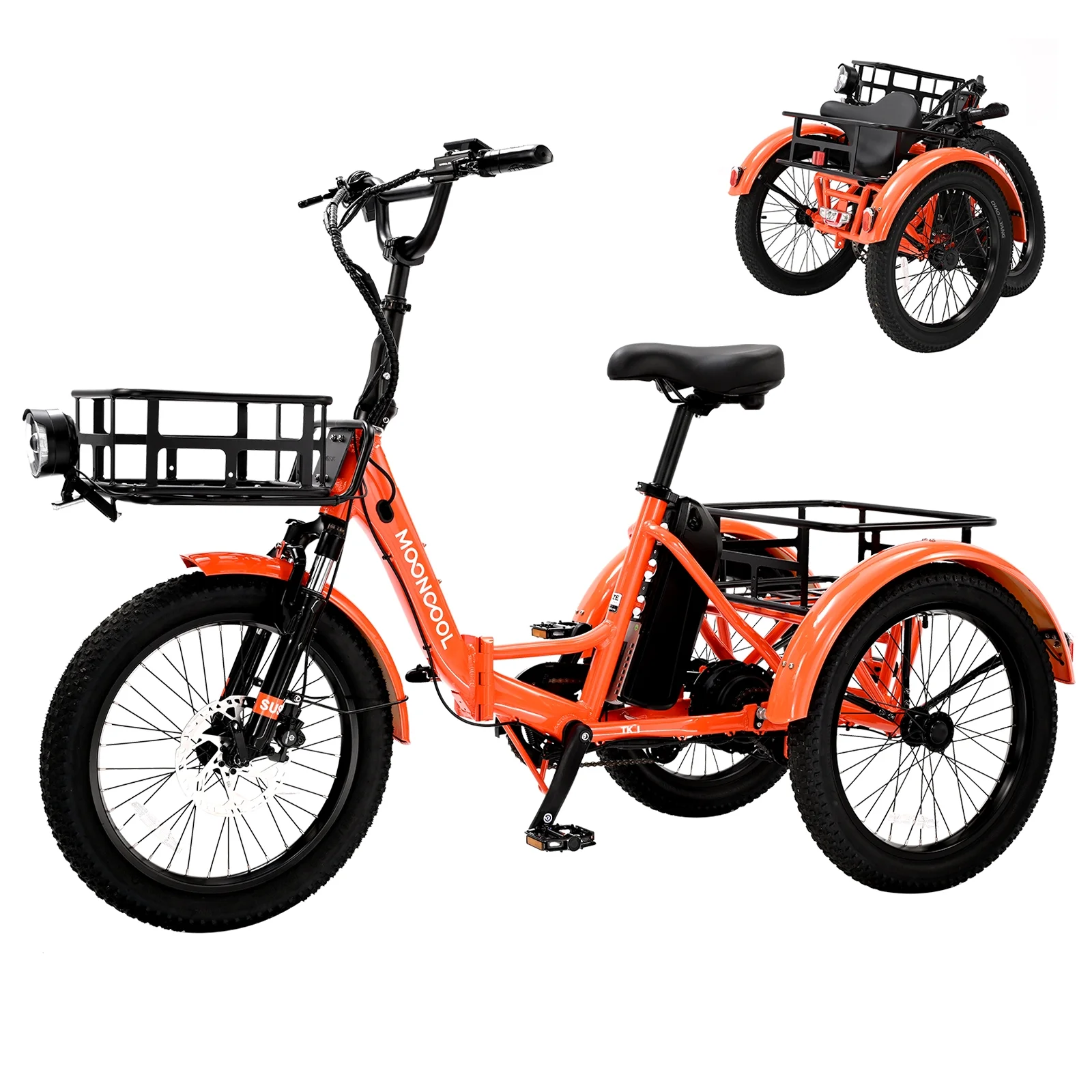 MOONCOOL 350W Motorized Electric Trike, 7 Speed 3 Wheel Electric Bicycle with 36V 14.5Ah Lithium Battery UL Certified, 24″ Electric Tricycle for Adults with Rear Basket