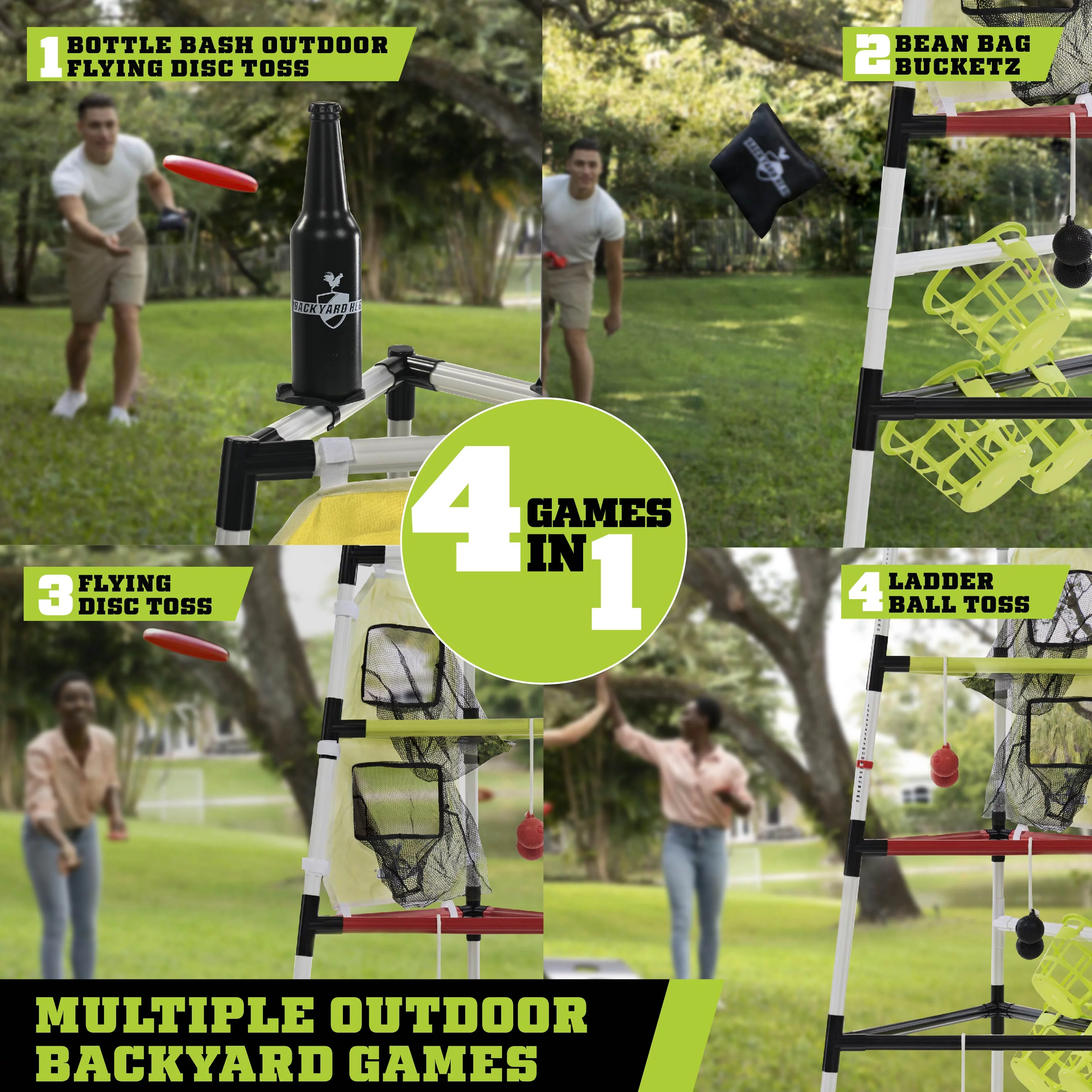 Backyard Hero Outdoor 46?? Target Toss 4-in-1 Tower, Easy Set-up Lawn Game with Accessories