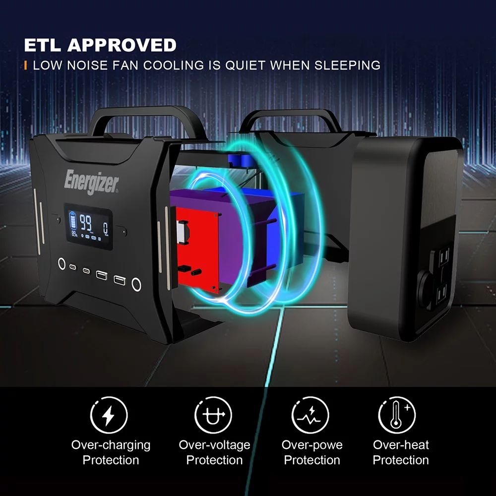 Energizer 320Wh Portable Power Station 100000mAh LiFePO4 Batteries Solar Generator Sine Wave 300W Peak 600W Backup Power for Outdoors Camping Travel