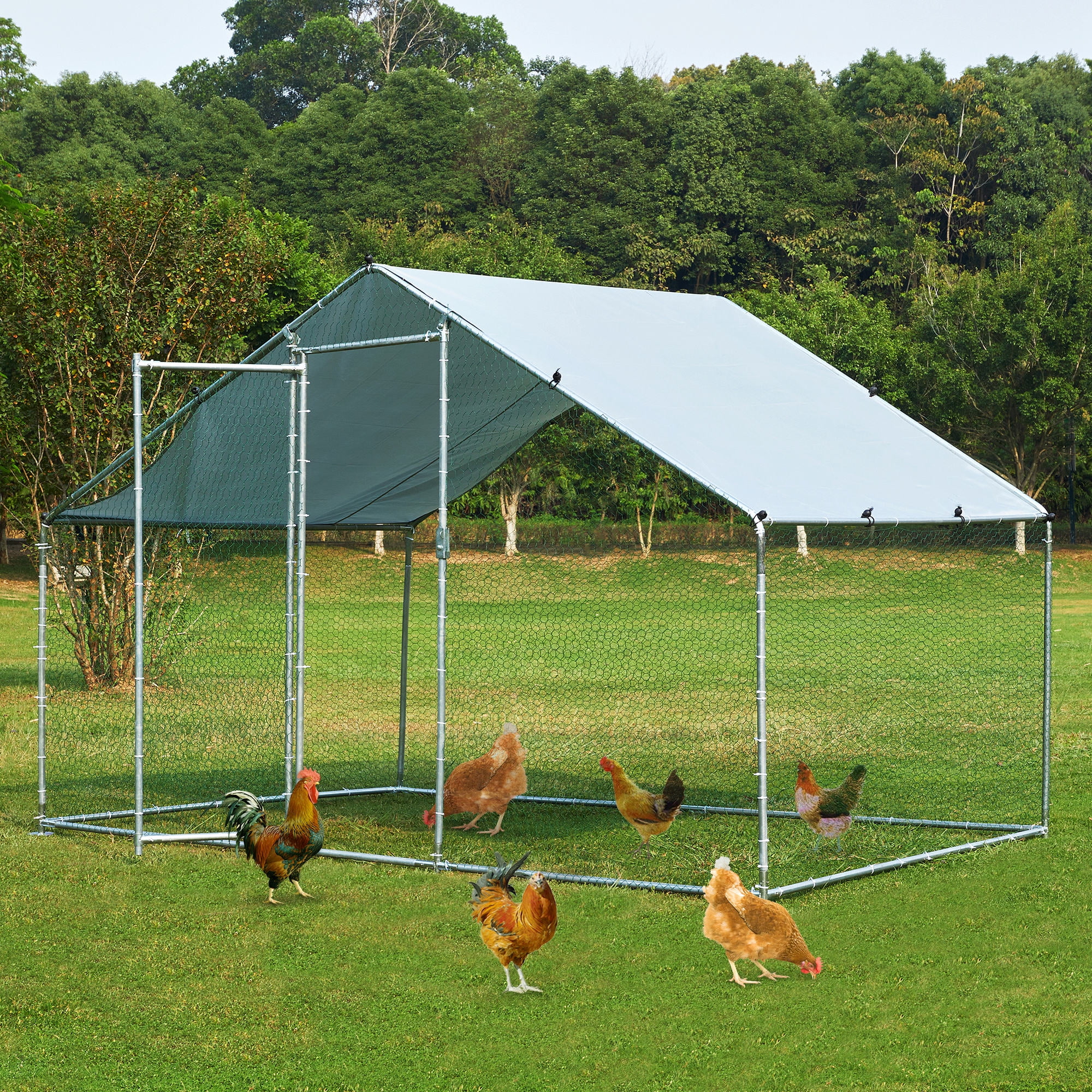 TOETOL Extra Large Metal Chicken Coop Walkin Poultry Cage Hen Run House Rabbits Habitat Cage Spire Shaped Coops