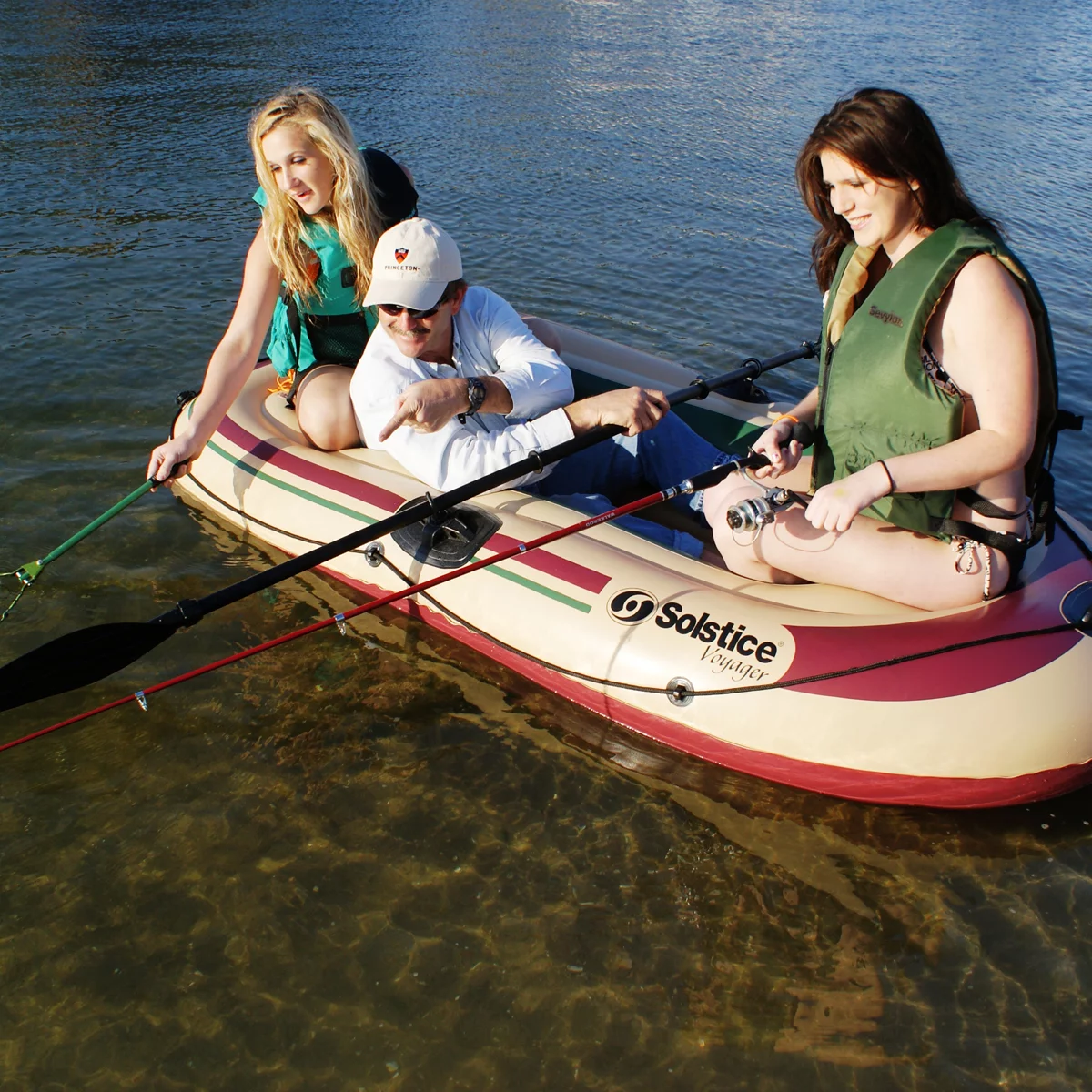 Solstice Voyager 3-Person Inflatable Fishing Boat Complete Kit with Oar Paddles Pump Dual Swivel Oar Locks