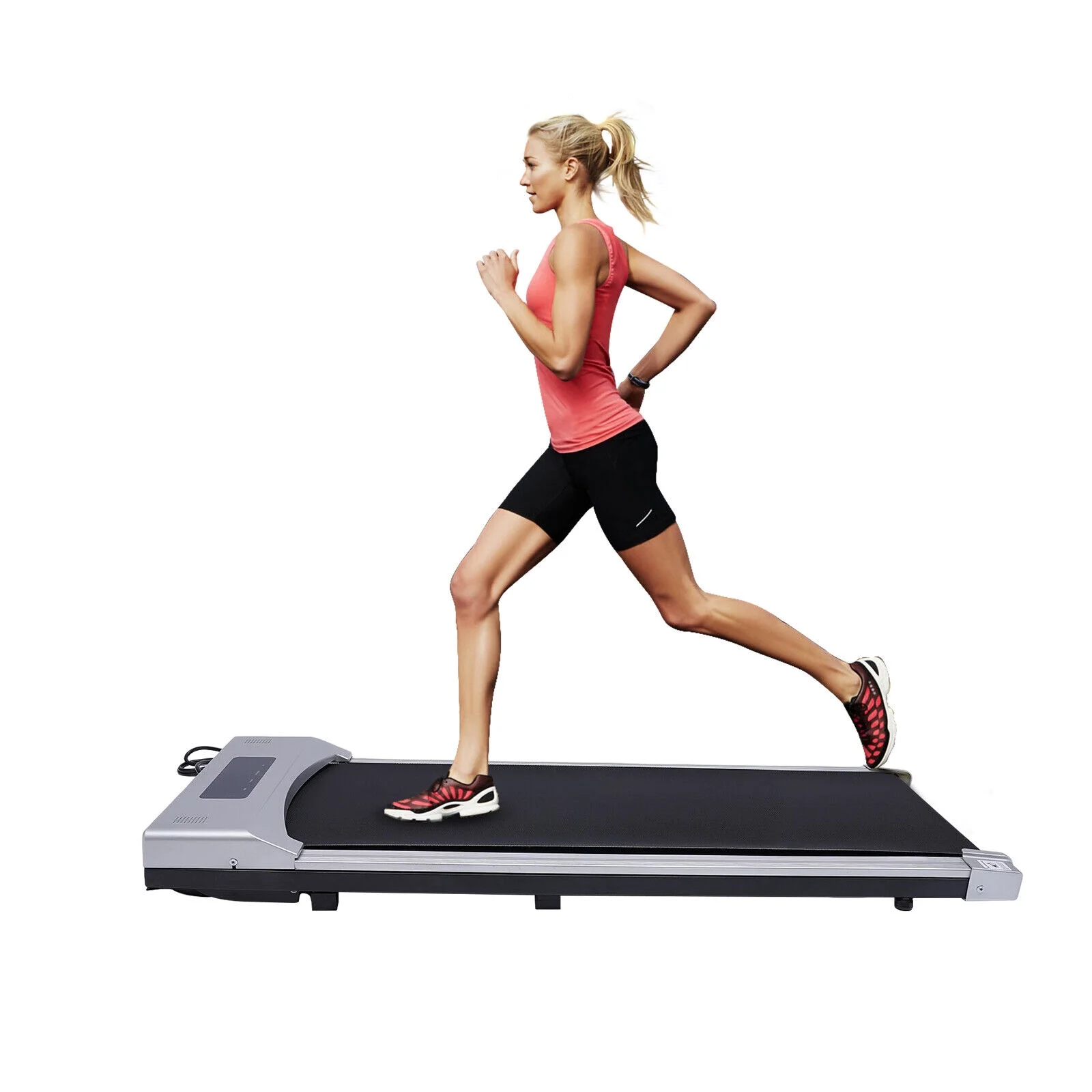 Oukaning Electric Treadmill with Remote Control LED Display Jogging Running Machine Under Desk Walking Pad for Home Office