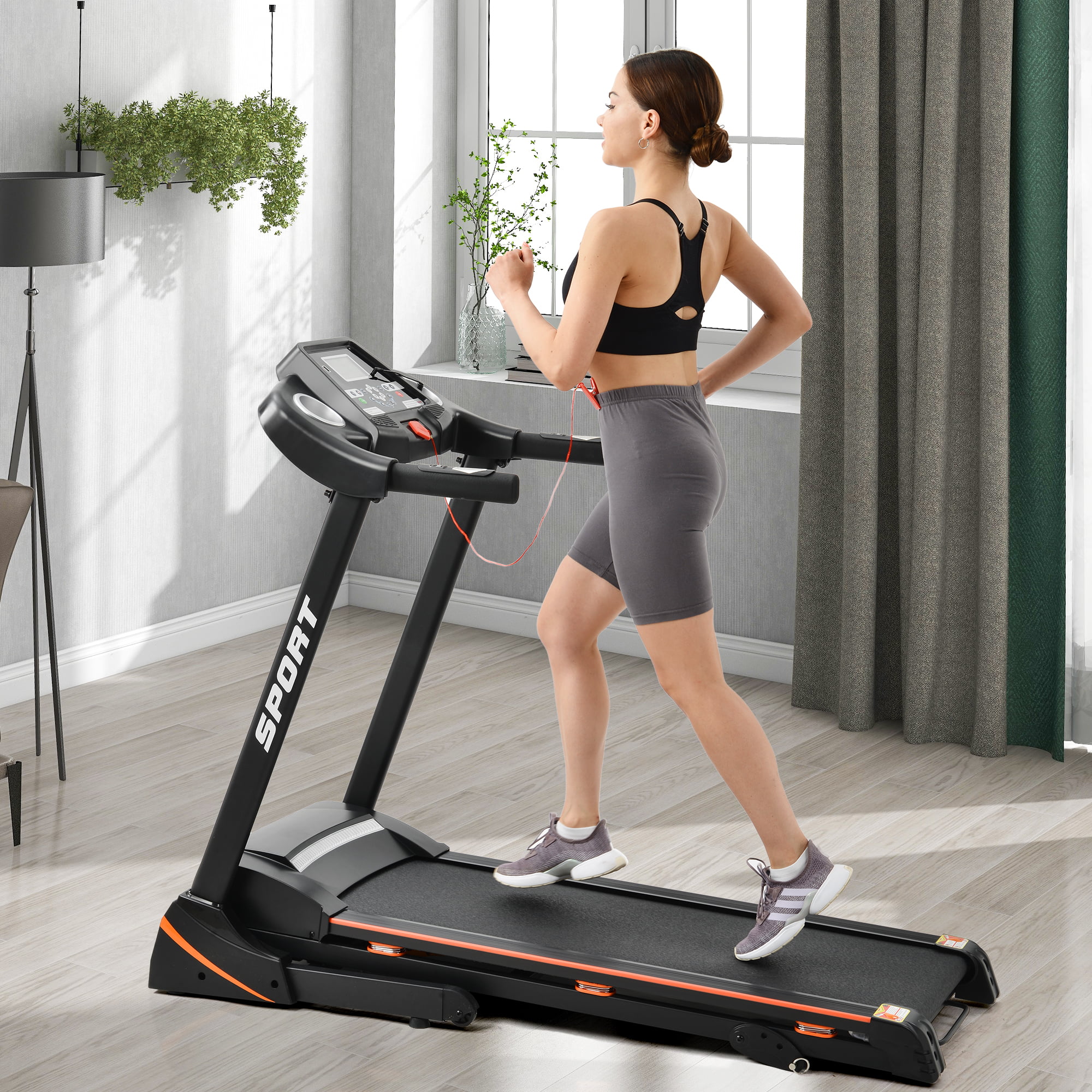 Clearance! Folding 3.5HP Treadmill With Incline Medium Running Machine Motorised LCD Gym 330lbs?? Folding Treadmill Electric Motorized Power 14.8KM/H Running Fitness Machine Gym(W54022178 Upgrade)