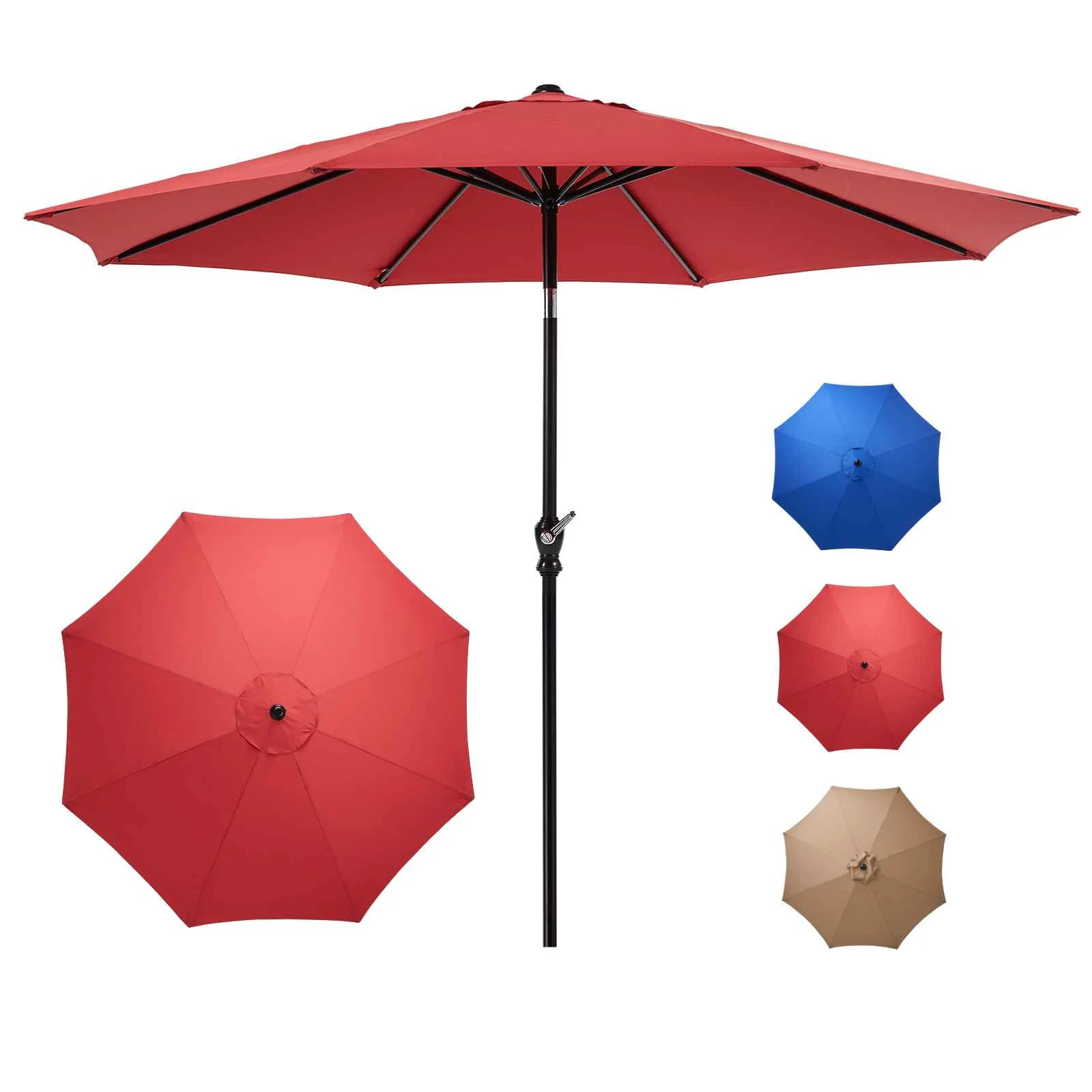 CONCETTA 9-FT Outdoor Patio Umbrella with Push Button Tilt and Crank, Patio Table Market Umbrella with 8 Sturdy Ribs UV Protection Waterproof for Garden, Deck, Backyard, Pool, Blue