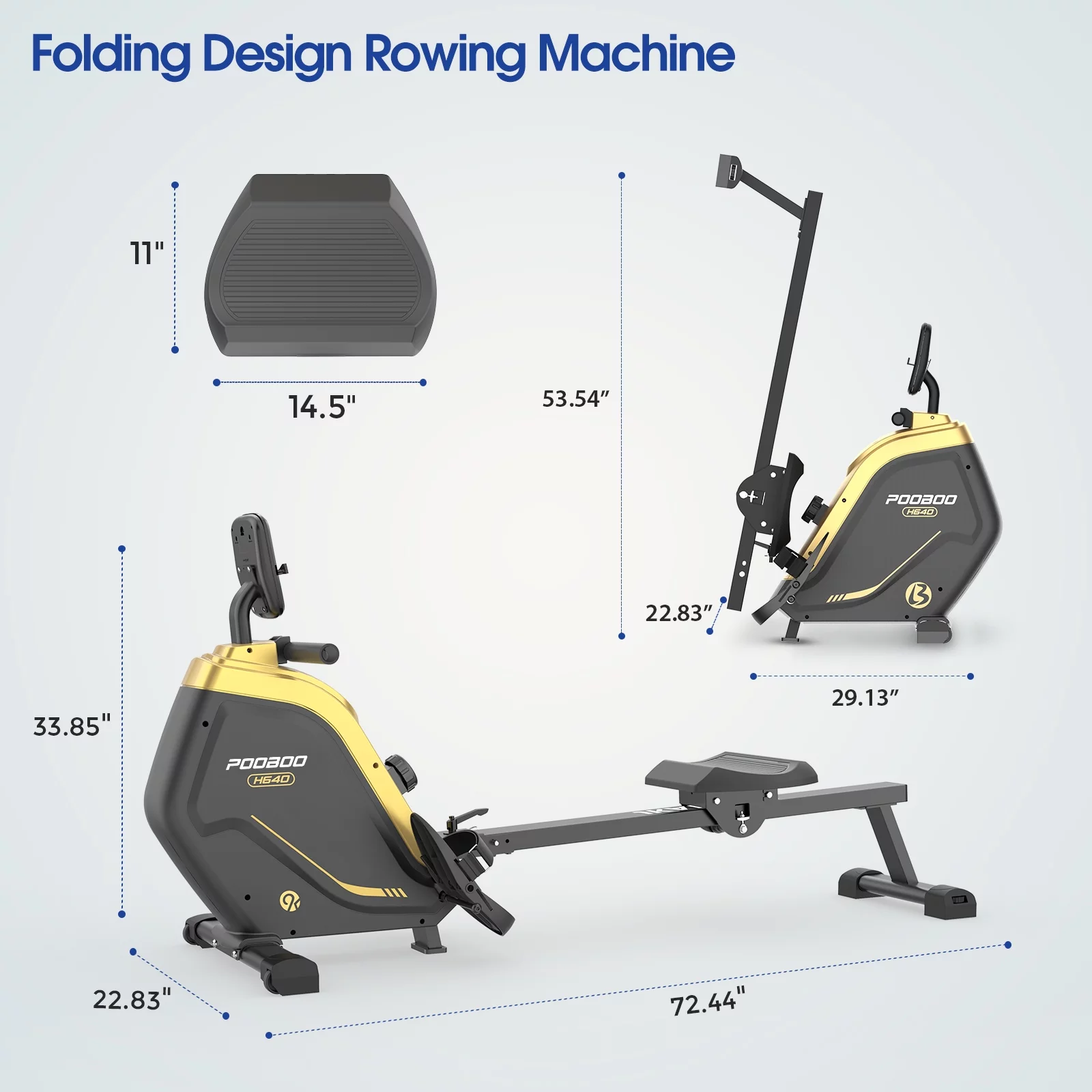 Pooboo Foldable Rowing machine Indoor Home Stationary Magnetic Rower Machine with 16 Level Resistance Digital Monitor & Transport Wheels