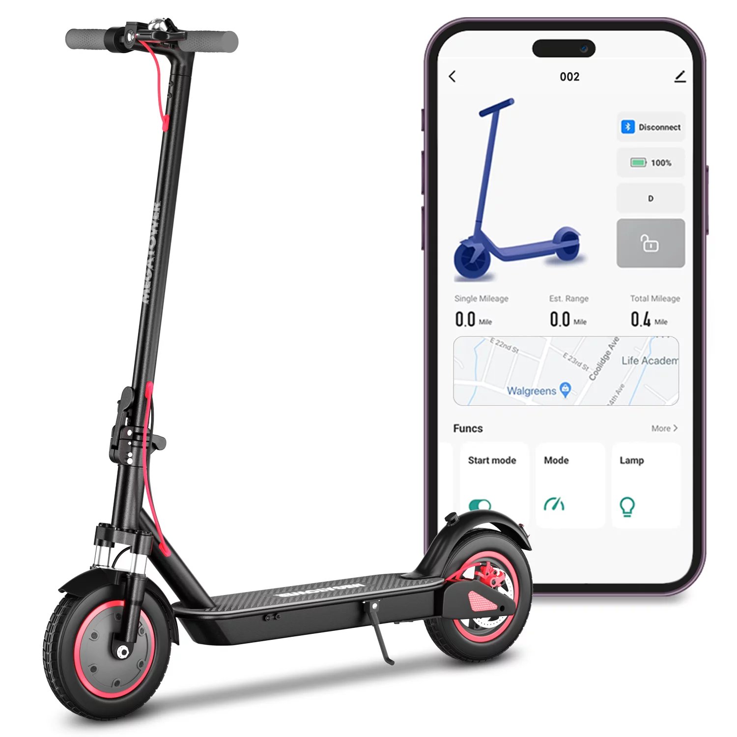 MADOG Electric Scooter with App-Enabled, E-Scooter Adults with 350W Motor, Up to 19 MPH & 22 Miles, Folding Electric Scooter with 10″ Rubber Tires, Max Load 250lbs, Black