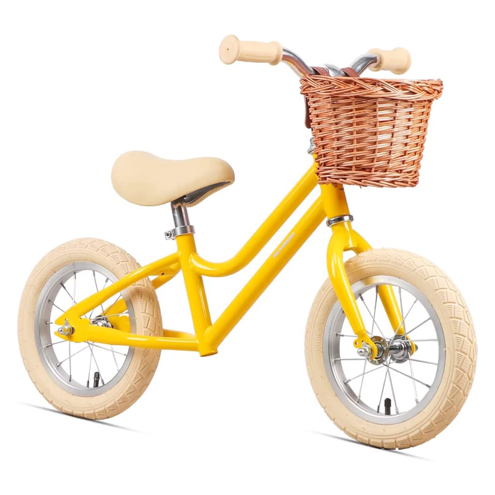 Petimini 12 Inch Kids Balance Bike with Basket for 2-6 Year Olds, Peach