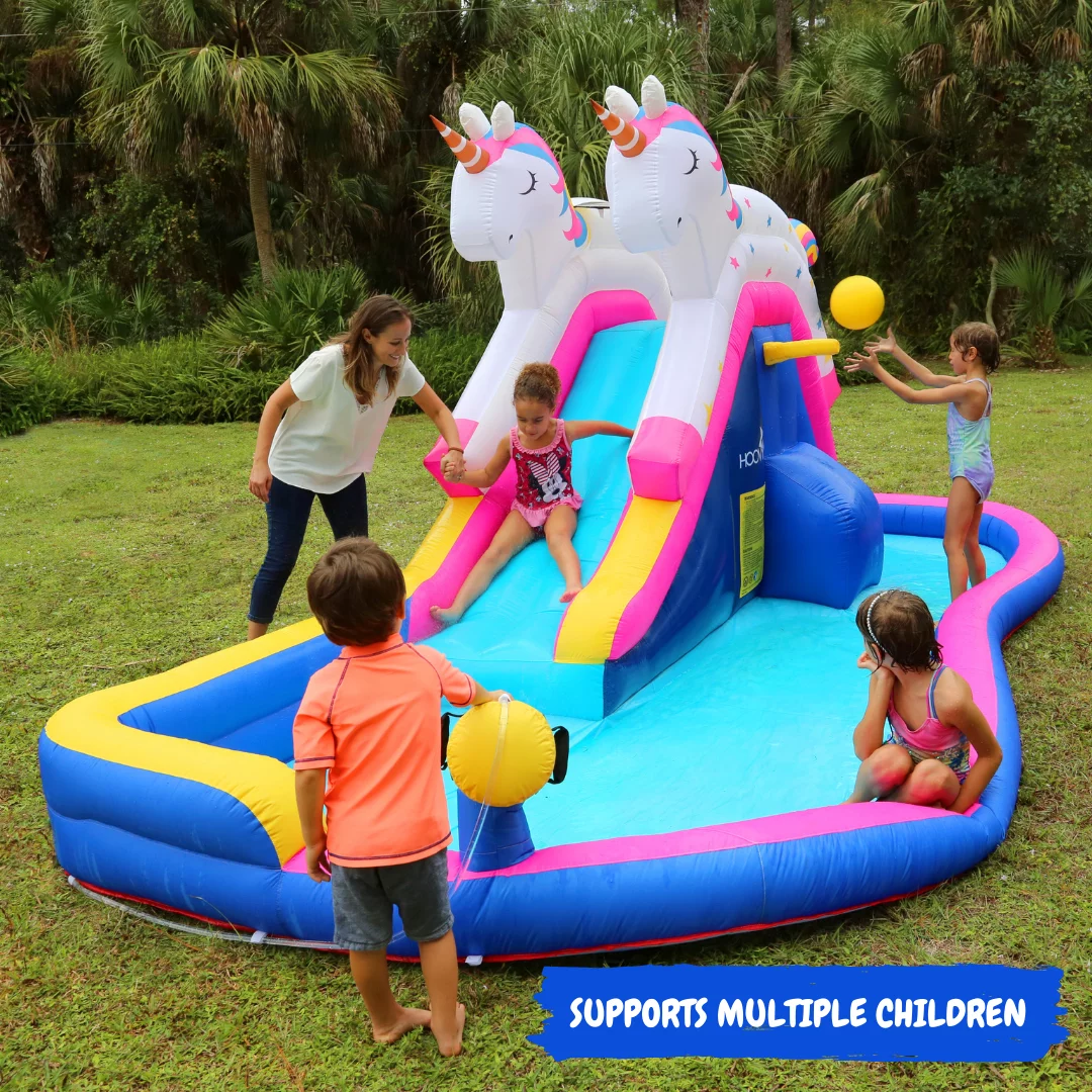 Unicorn Slide with Pool | Giant Inflatable Slide with Side Pool | Unicorn Slide with Pool| Heavy Duty High Quality | Easy to Set Up | Included Air Pump and Carry Bag