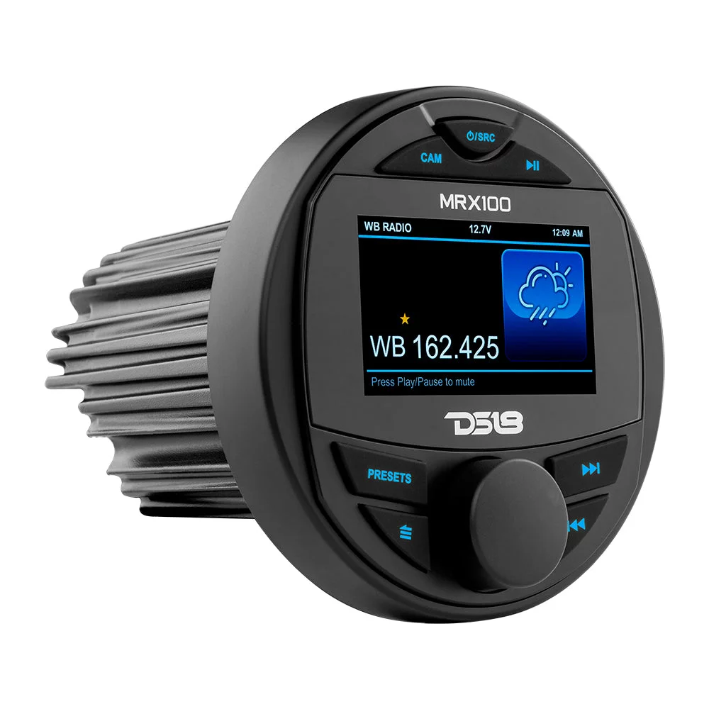 DS18 MRX100 Marine Head Unit Video TFT LCD Screen, Bluetooth, 2 Zones, 4 Volts Output, BT, 4×50 Watts MAX