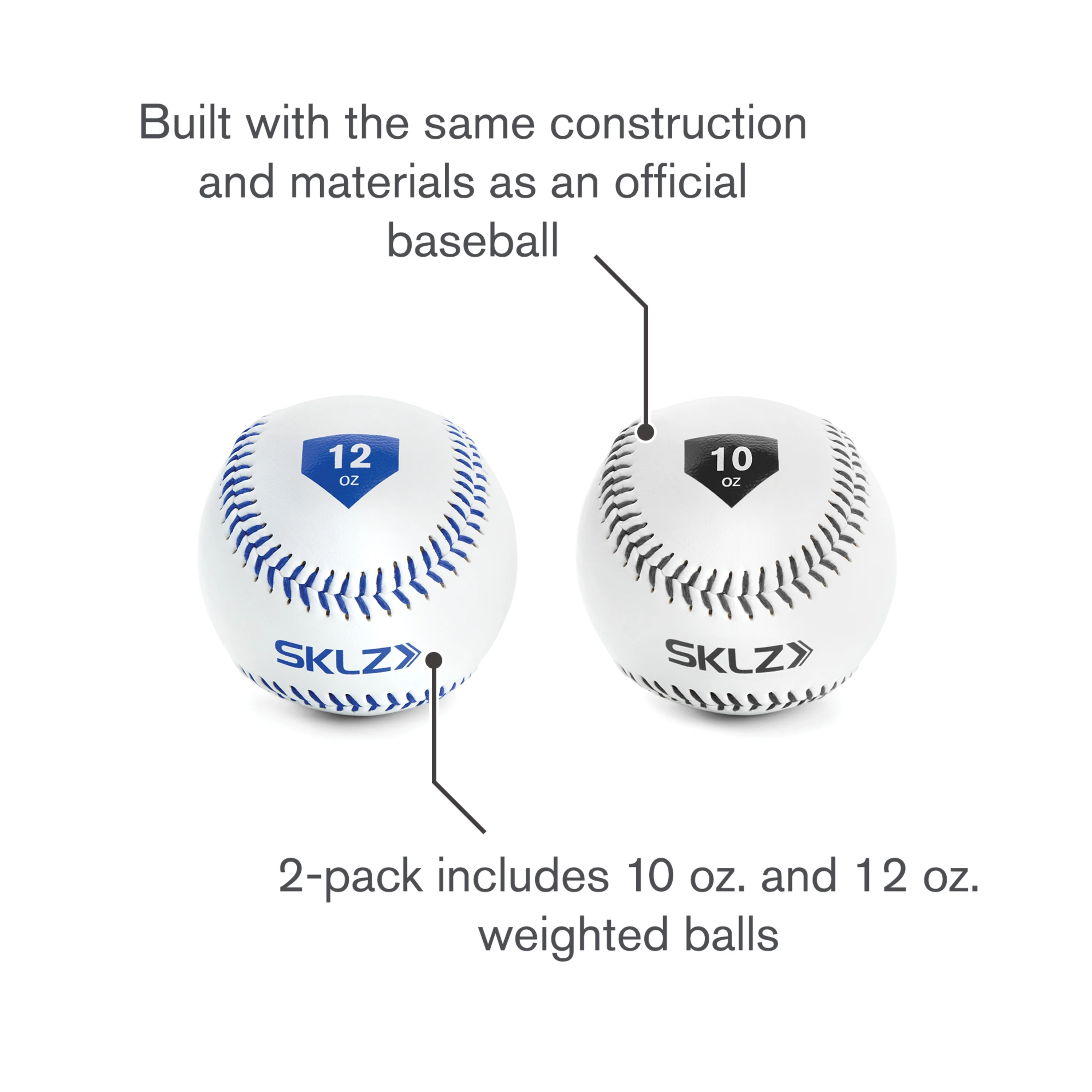 SKLZ Weighted Training Baseballs for Arm Strength Training,10 and 12 OZ, 2 Pack