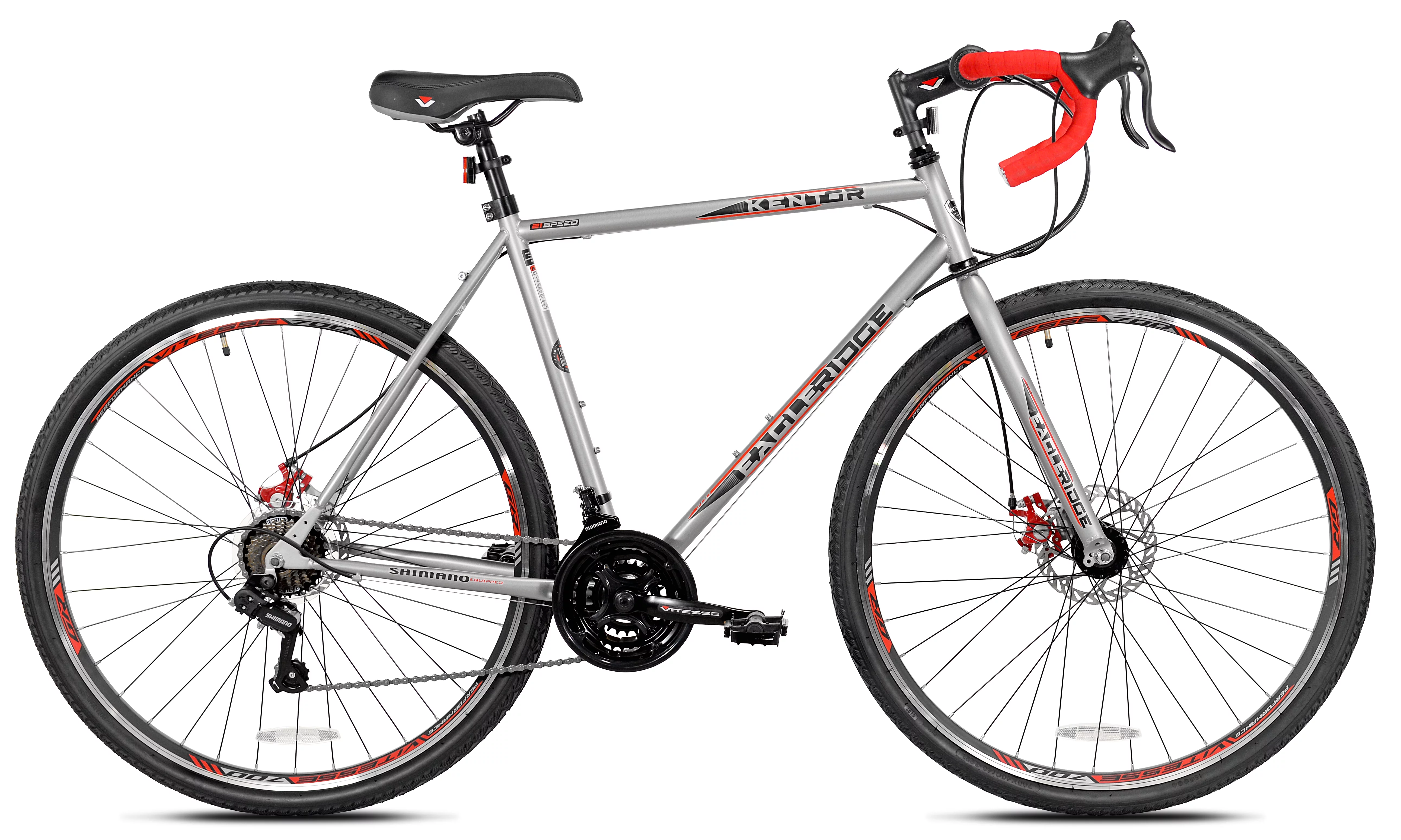 Kent Bicycles 700c Eagle Ridge Adventure Gravel Men’s Large Bike, Silver, Red