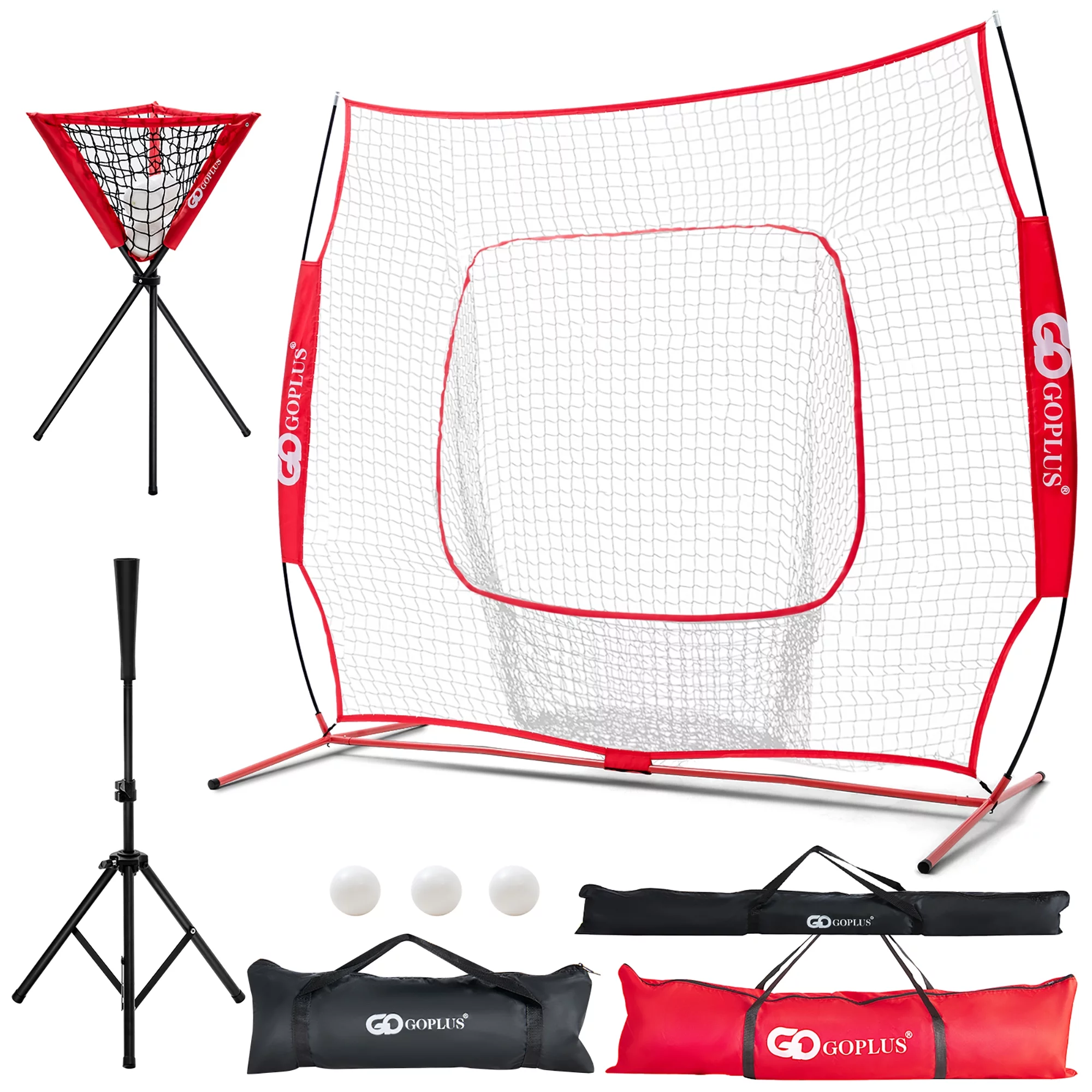 Goplus 8′ x 7′ Baseball Softball Practice Net for Hitting Pitching Batting Red