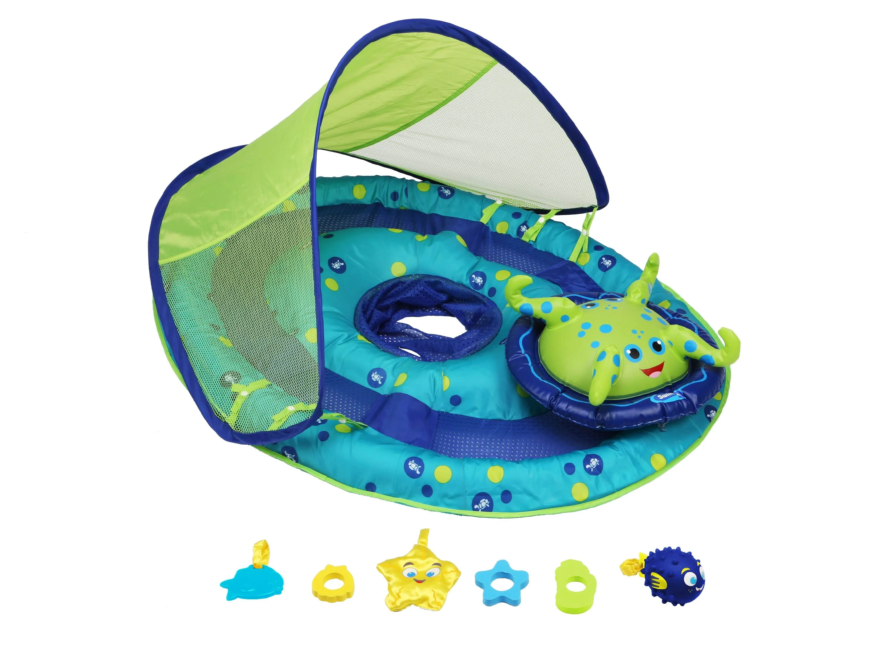 SwimWays Baby Spring Float Activity Center, Inflatable Float for Baby Boys, Blue/Green