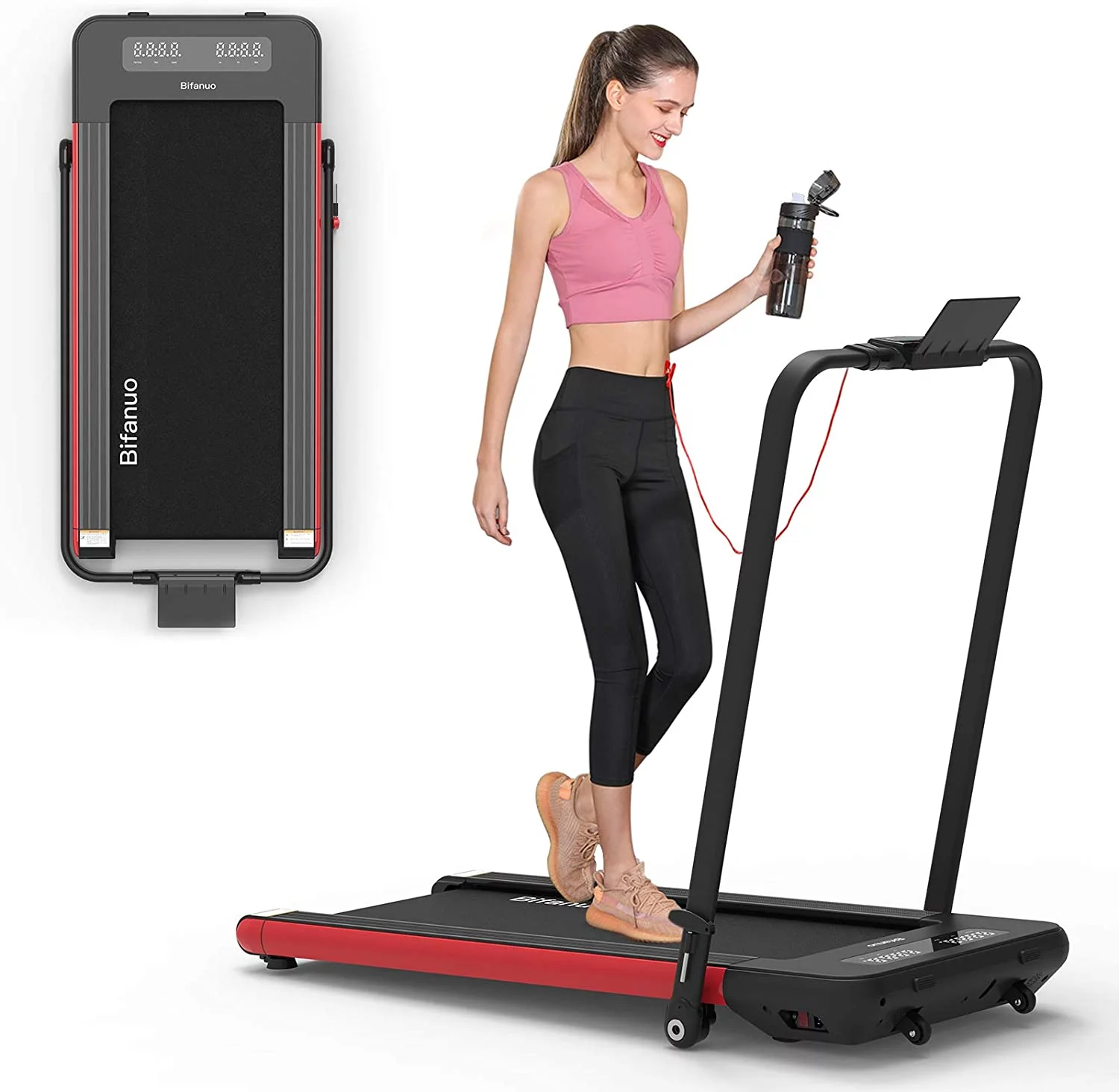 BiFanuo 2 in 1 Folding Treadmill, Smart Walking Running Machine Installation-FreeUnder Desk Treadmill for Home/Office Gym Cardio FitnessBlack