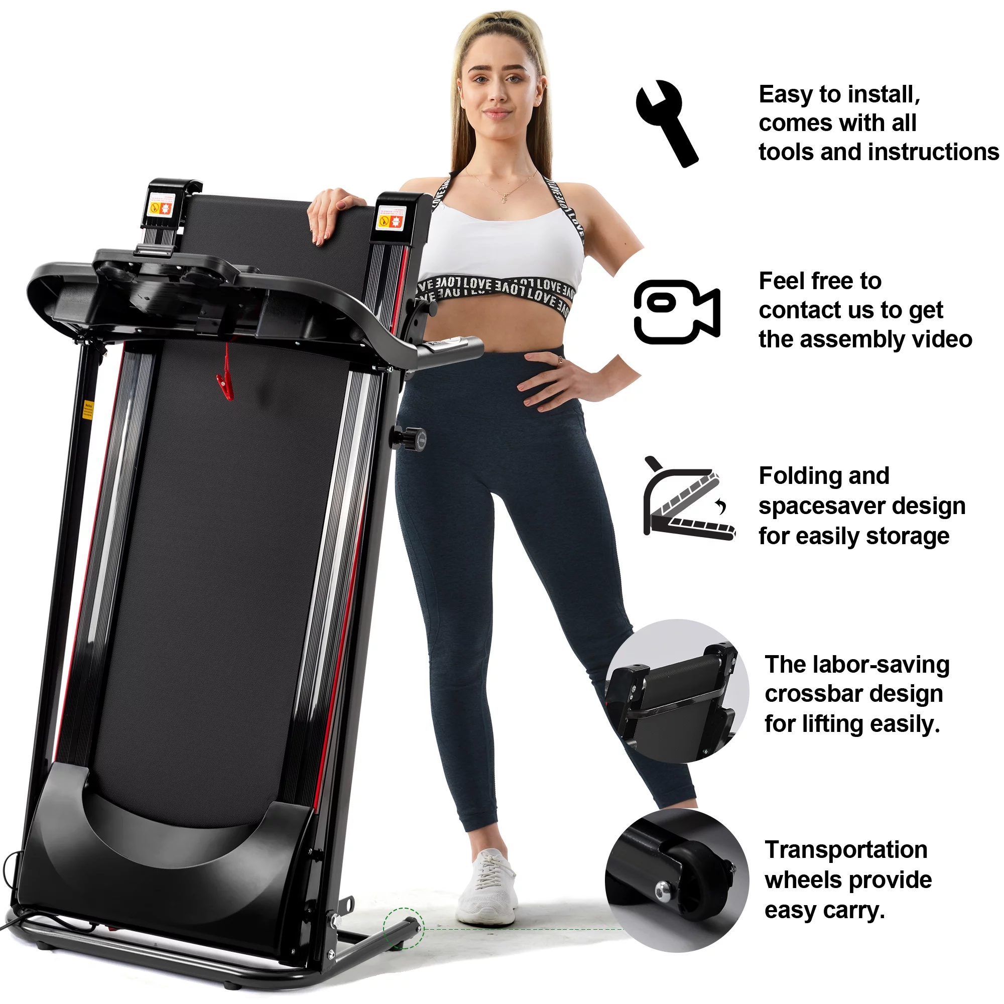 2.5HP Folding Treadmill with Incline, Electric Treadmill with Bluetooth, Speakers, LCD Display, 0.5-8.5 MPH Electric Running Machine, Home Office Gym Portable Treadmill, TE693