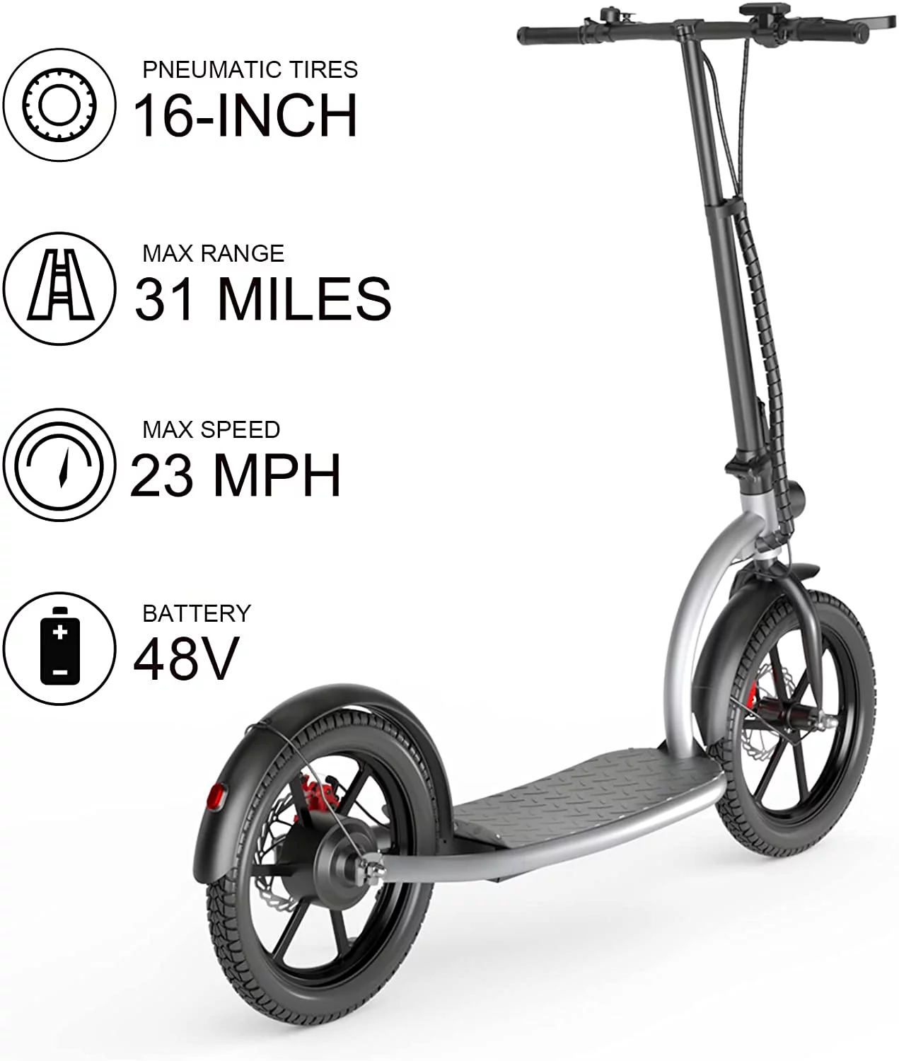 Hiboy Electric Scooter, VE1 Pro Electric Scooters for Adults 220lbs, 500W Motor 16″ Pneumatic Tires Max 31 Miles Long Range 23 Mph Folding E Scooter Urban Commuter