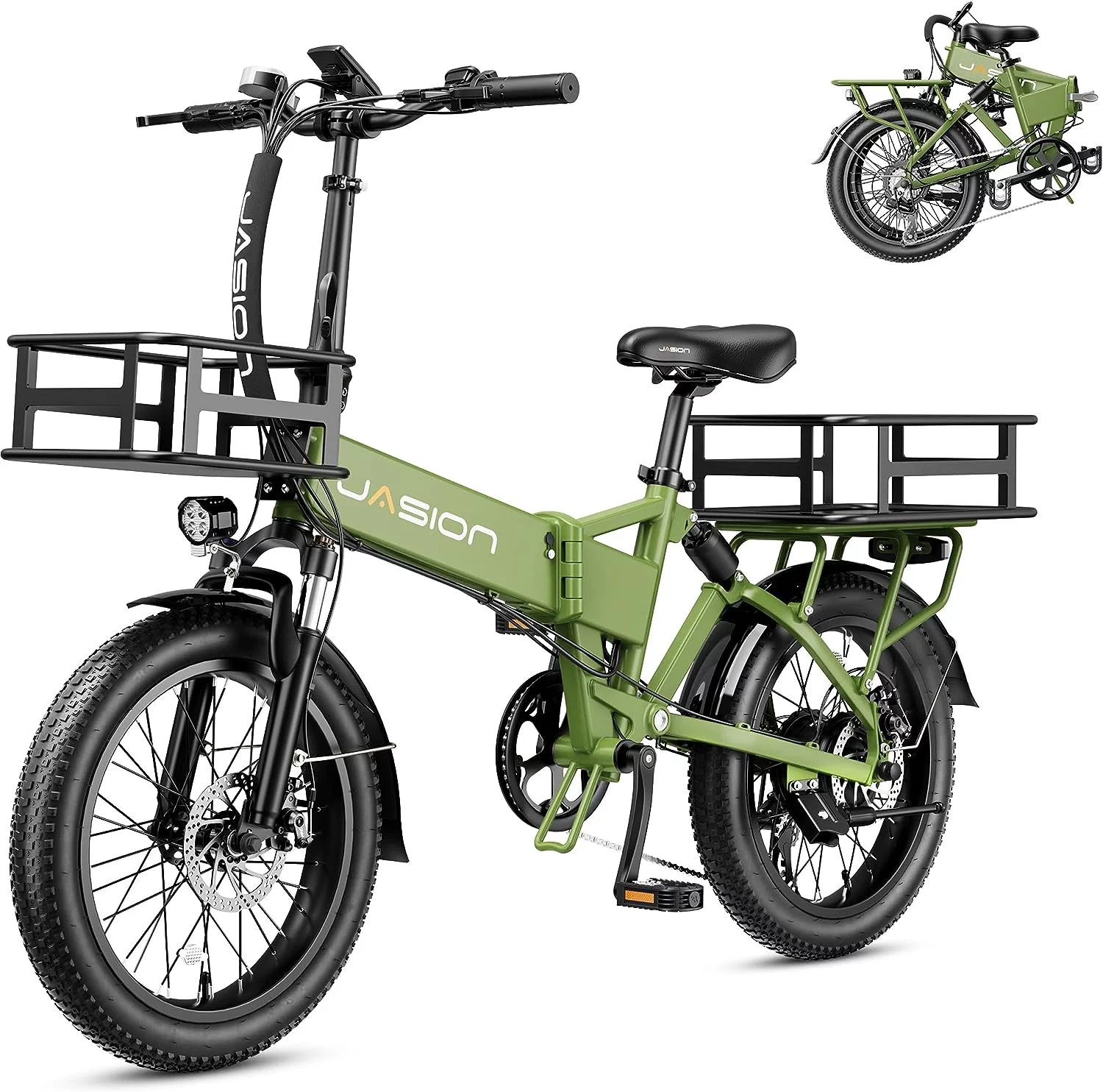 Jasion EB7 2.0 Electric Bike for Adults, 500W Folding Ebike with 48V 10AH Removable Battery, 20″ Fat Tire Foldable Electric Bicycles with Dual Suspension, 7-Speed Bicycles