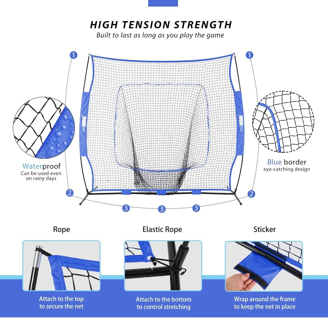 SPECSTAR 7 x 7 Feet Baseball Backstop Softball Practice Net with Strike Zone Target Tee and Carry Bag for Batting Hitting and Pitching