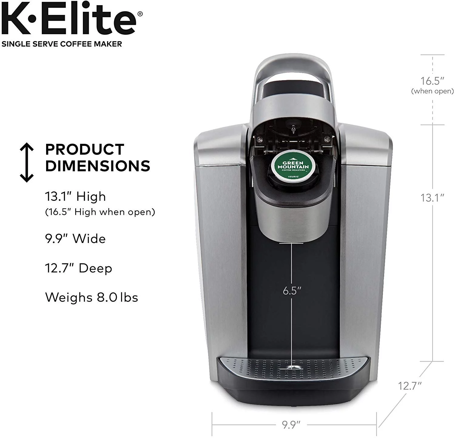 Keurig K-Elite Coffee Maker, Single Serve K-Cup Pod Coffee Brewer, With Iced Coffee Capability, Brushed Silver