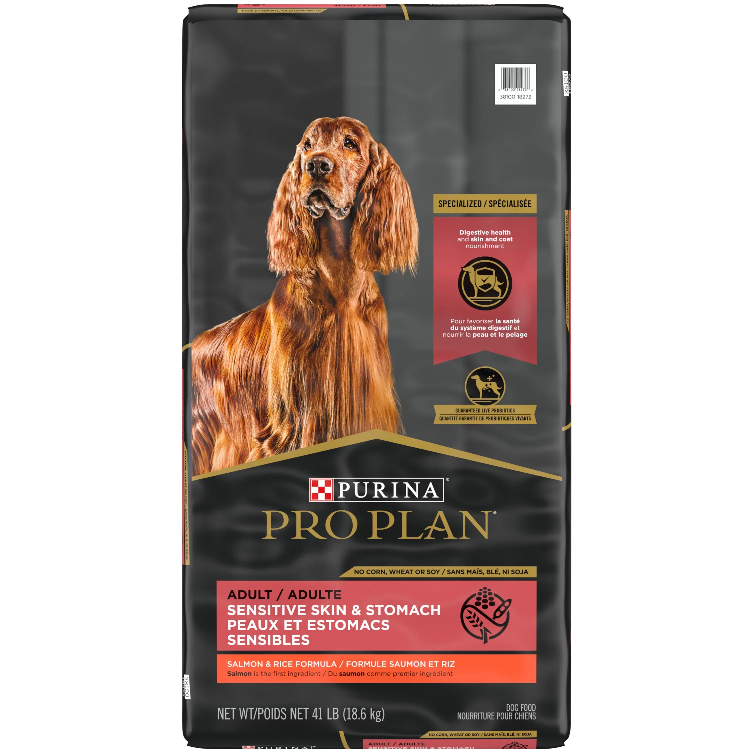 Purina Pro Plan Dry Dog Food for Adult Dogs, High Protein, Sensitive Stomach, Salmon & Rice, 16 lb Bag