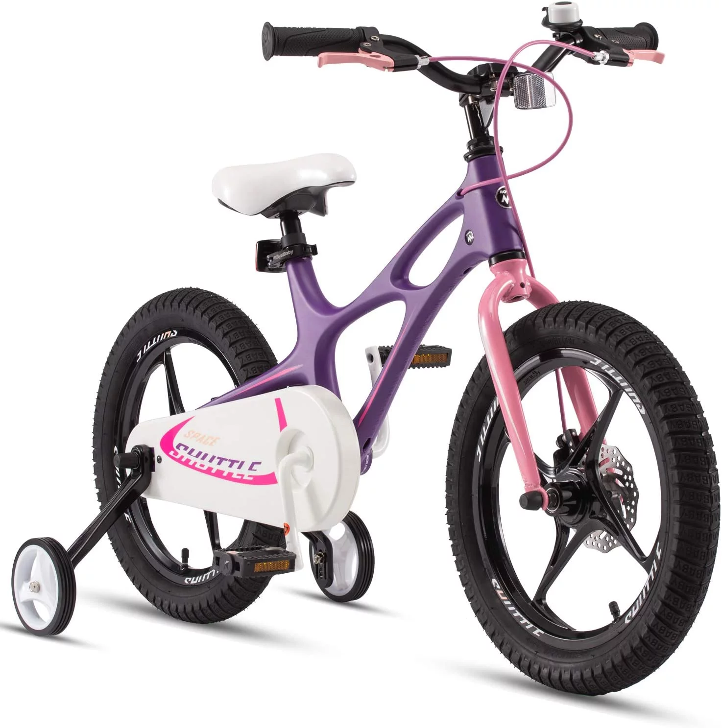 RoyalBaby Space Shuttle Lightweight Magnesium Kid’s Bike with Disc Brakes for Boys and Girls, 14 inch with Training Wheels, Lilac