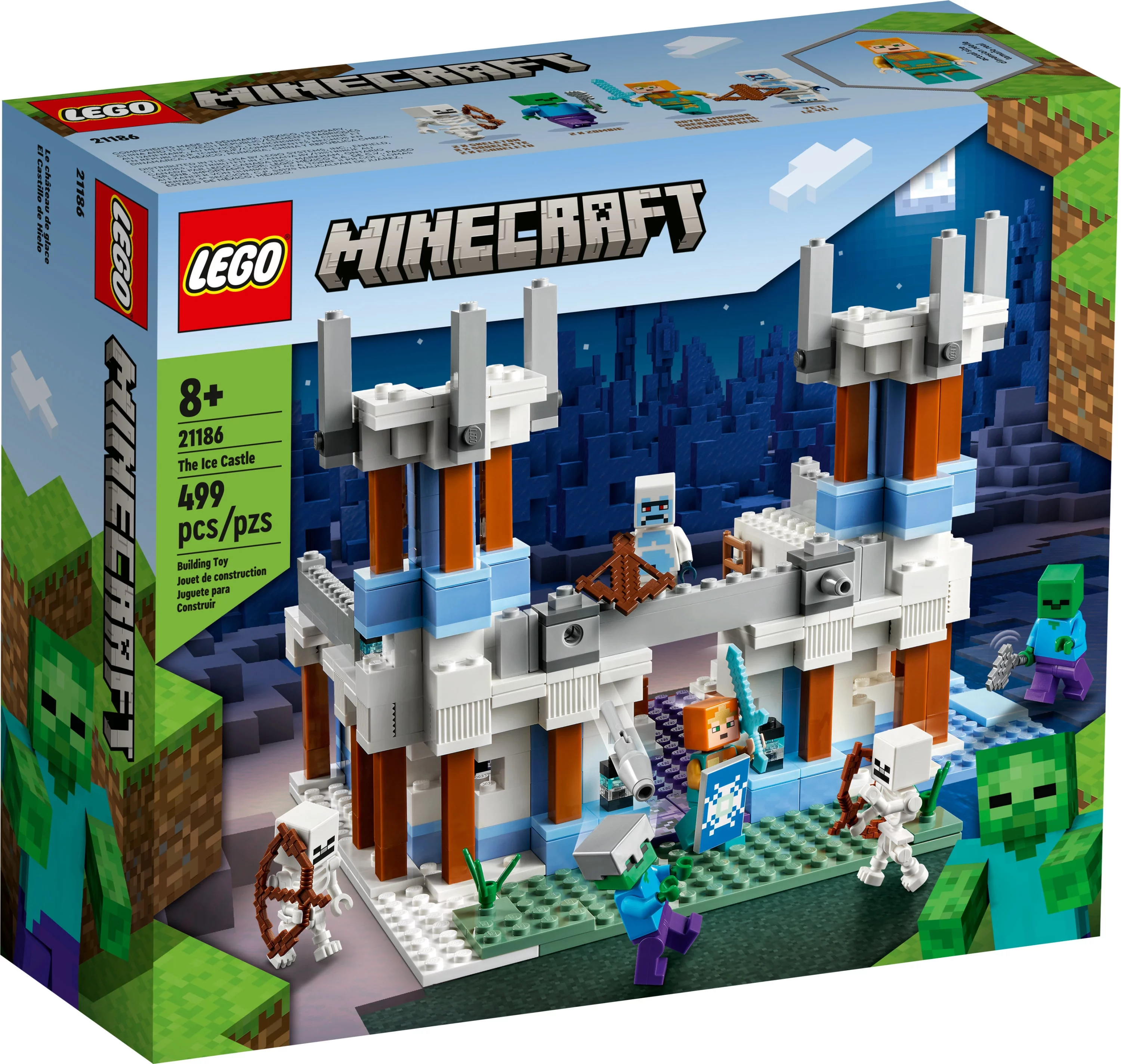 LEGO Minecraft The Ice Castle Toy with Zombie and Skeleton Mobs Figures, 21186 Birthday Gift Idea for Kids, Boys and Girls Ages 8 Plus