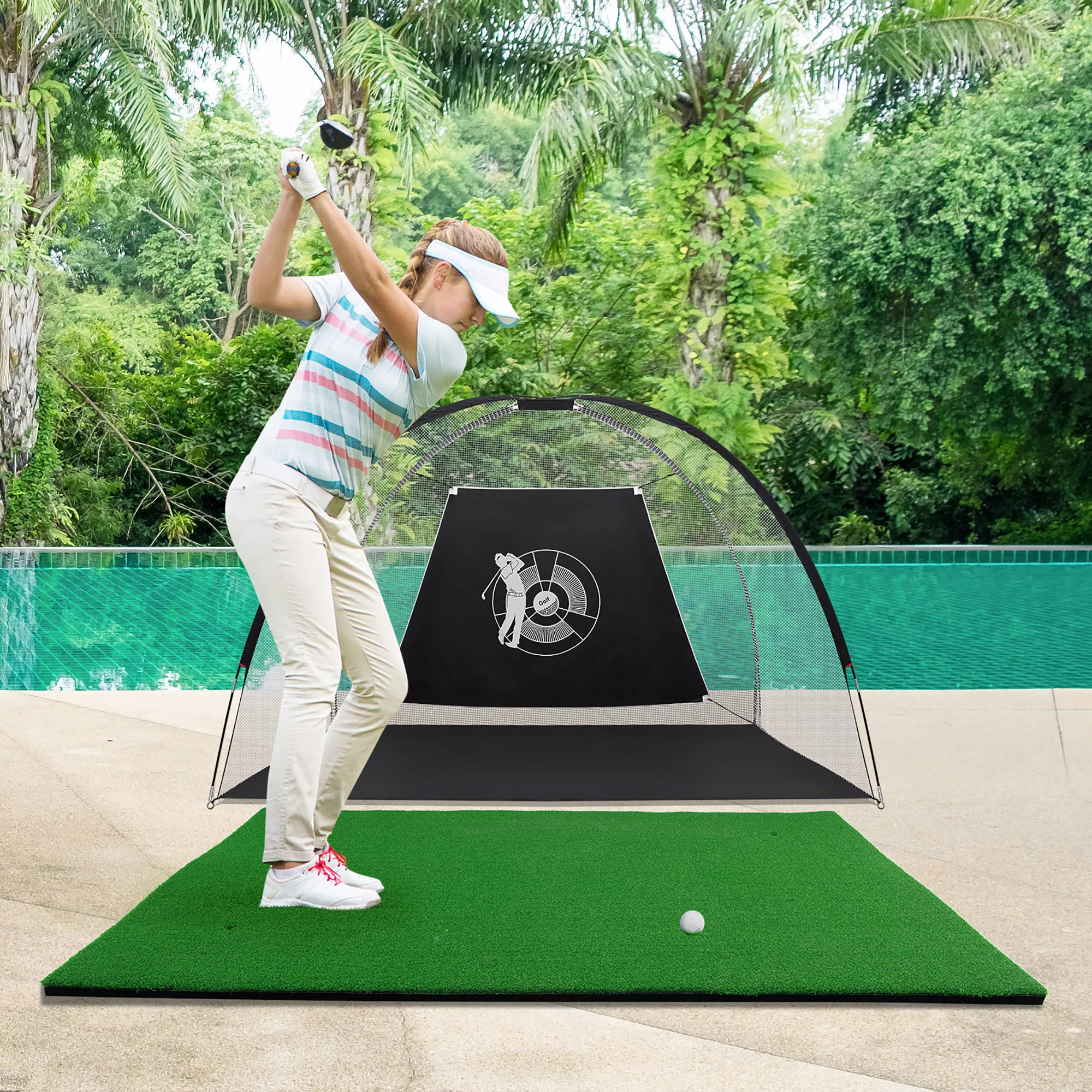 Costway 5′ x 3′ Standard Realistic  Feel Golf Practice Mat Putting Mat Synthetic Turf W/3 Tees