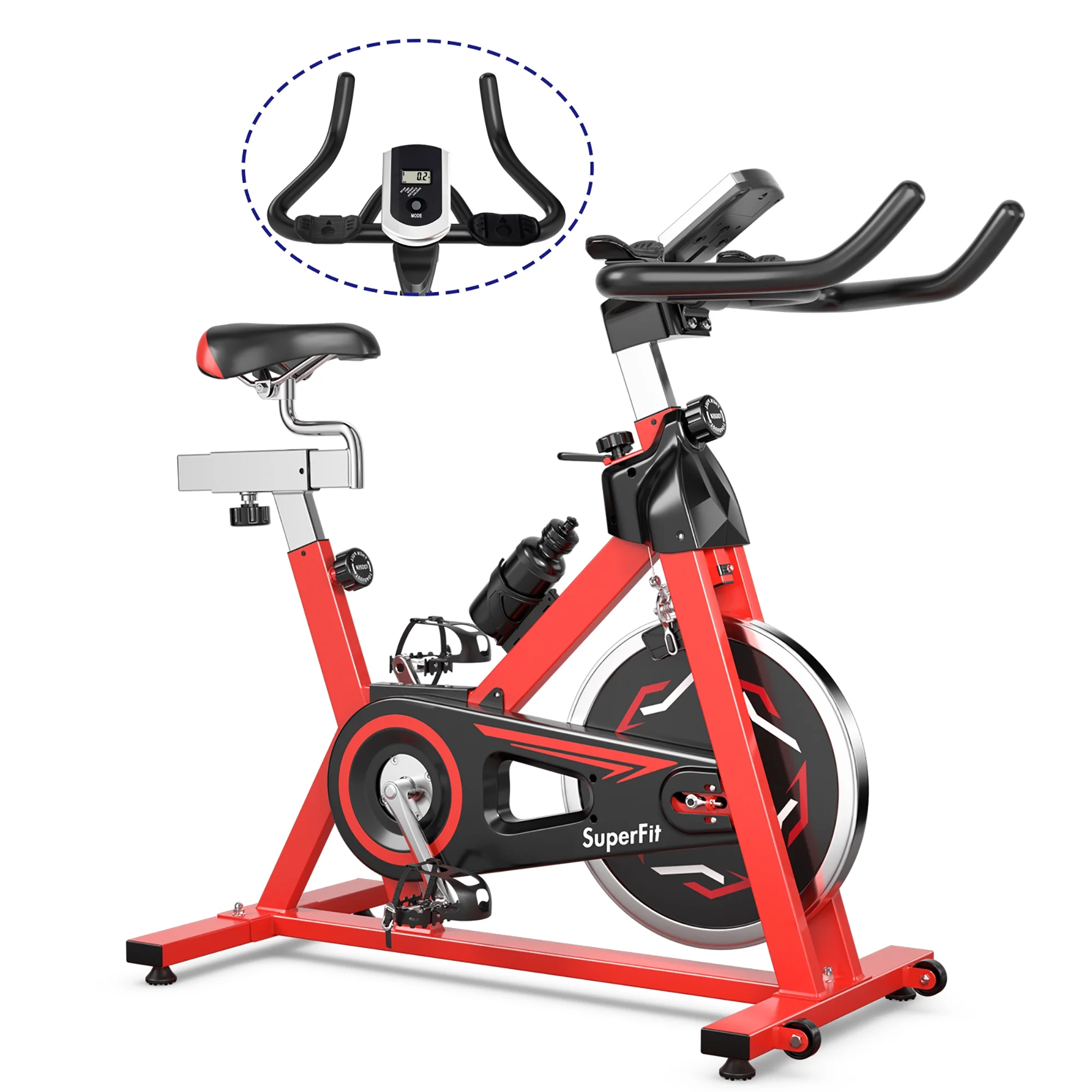 Goplus Stationary Indoor Fitness Cycling Bik w/ LCD Monitor Red