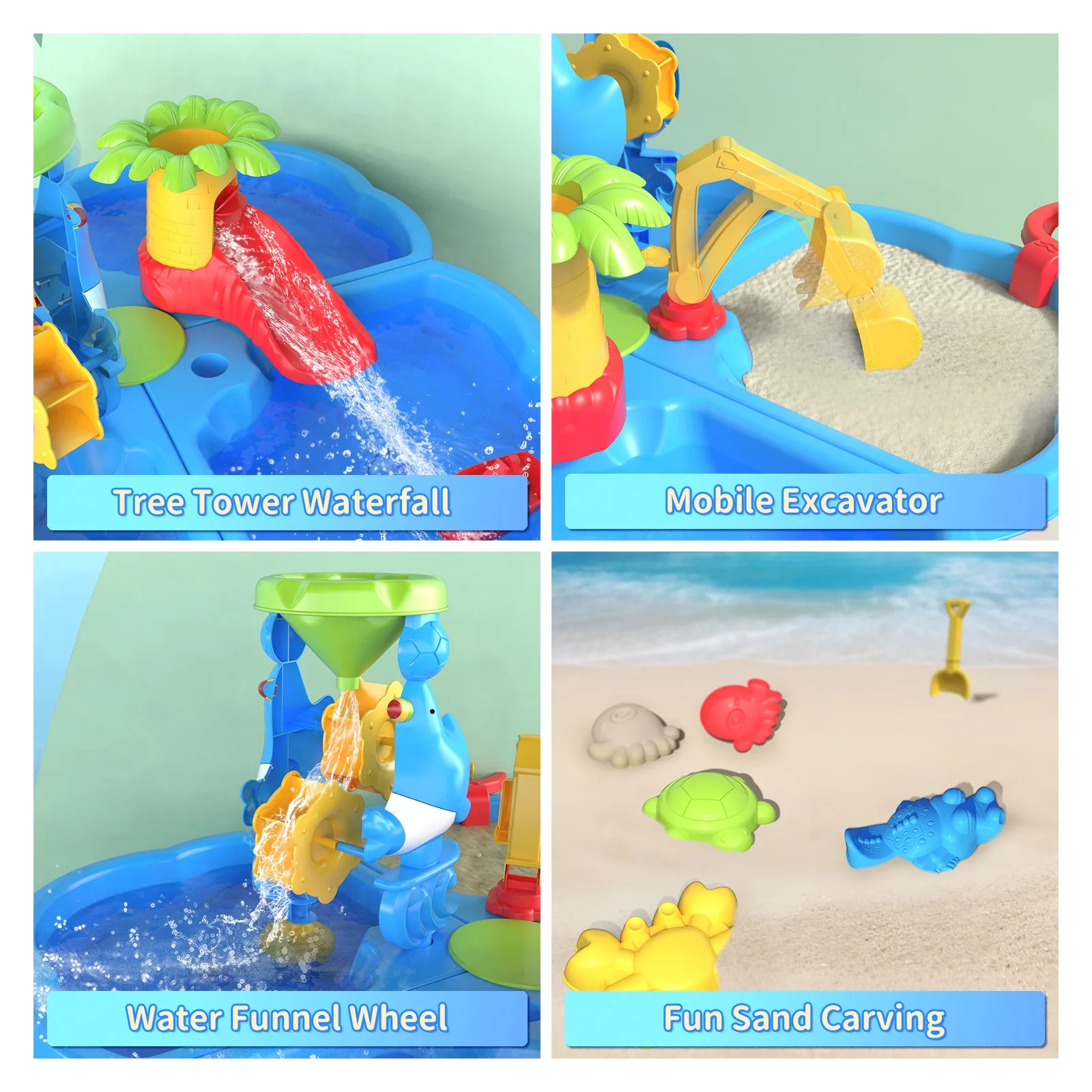 Dinosaur Planet Sand Water Table for Toddlers, 4 in 1 Sand Table and Water Play Table, Kids Table Activity Sensory Play Table Beach Sand Water Toy for Outdoor Backyard for Toddlers Age 2-4 Gift