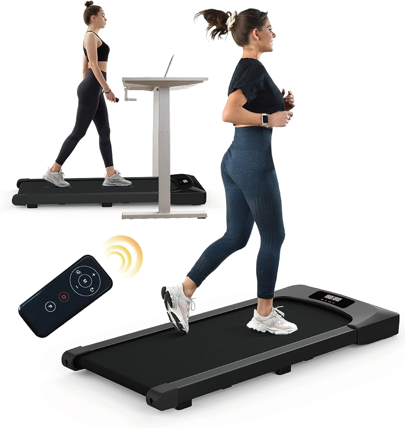 Portable Treadmill Under Desk Walking Pad Flat Slim Treadmill with LED Display, Running Machine for Apartment and Small Space without Assembling