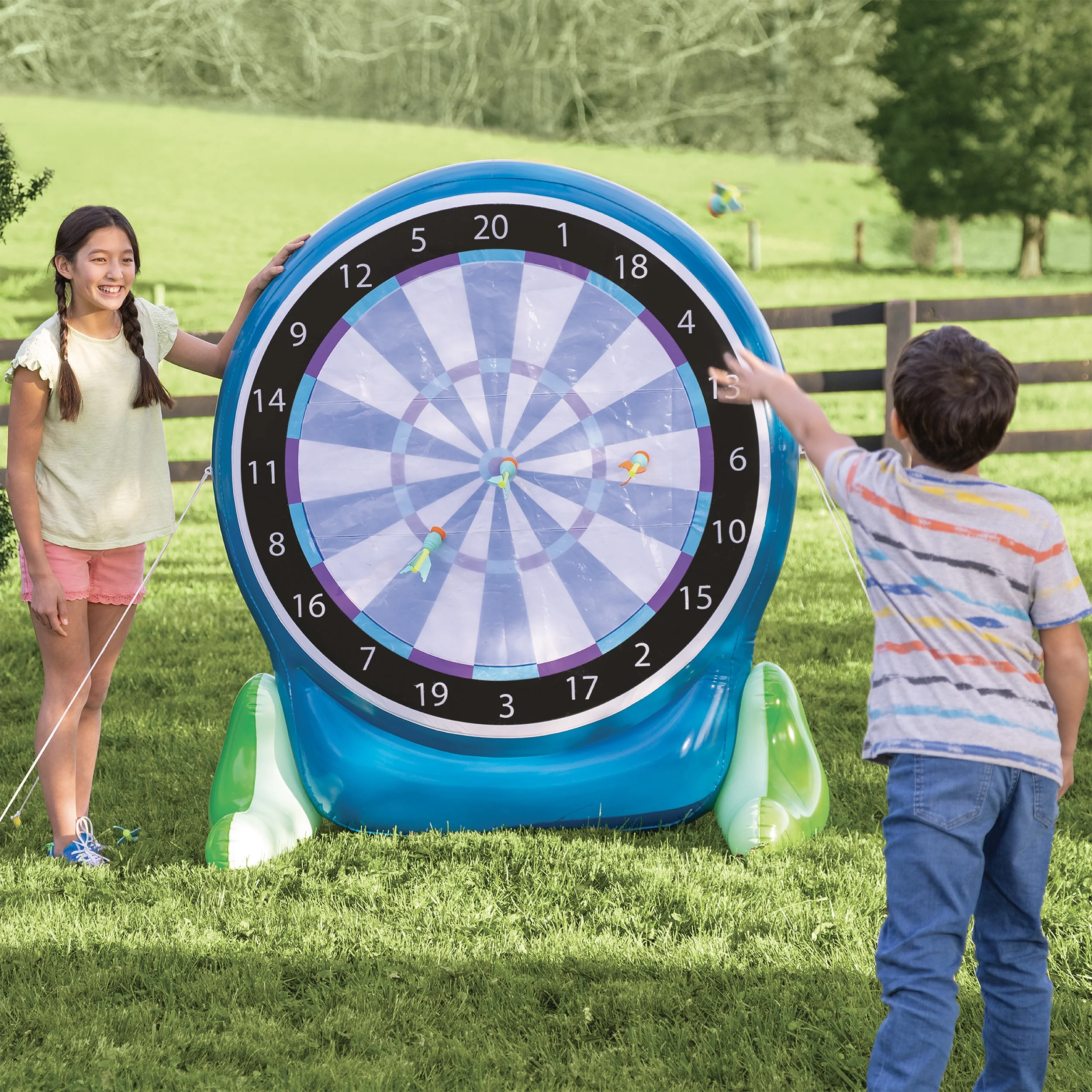 Hearthsong Jumbo 57-Inch Inflatable 2-in-1 Darts and Soccer Game with Double-Sided Board