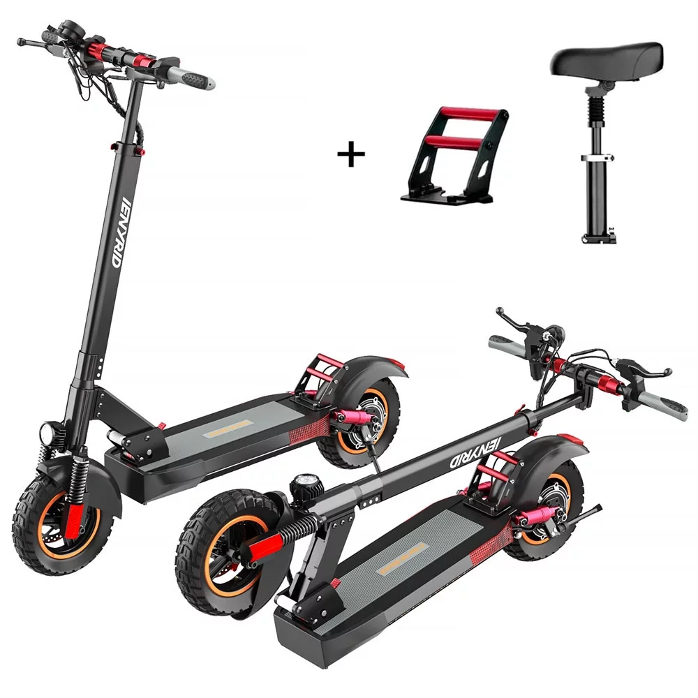 iENYRID Commuter Scooter Adult Electric Scooter with Seat, Folding Adult Electric Skateboard up to 330lbs and 28 mph, 10 inch Off Road Tires 600W(Peak 800W)