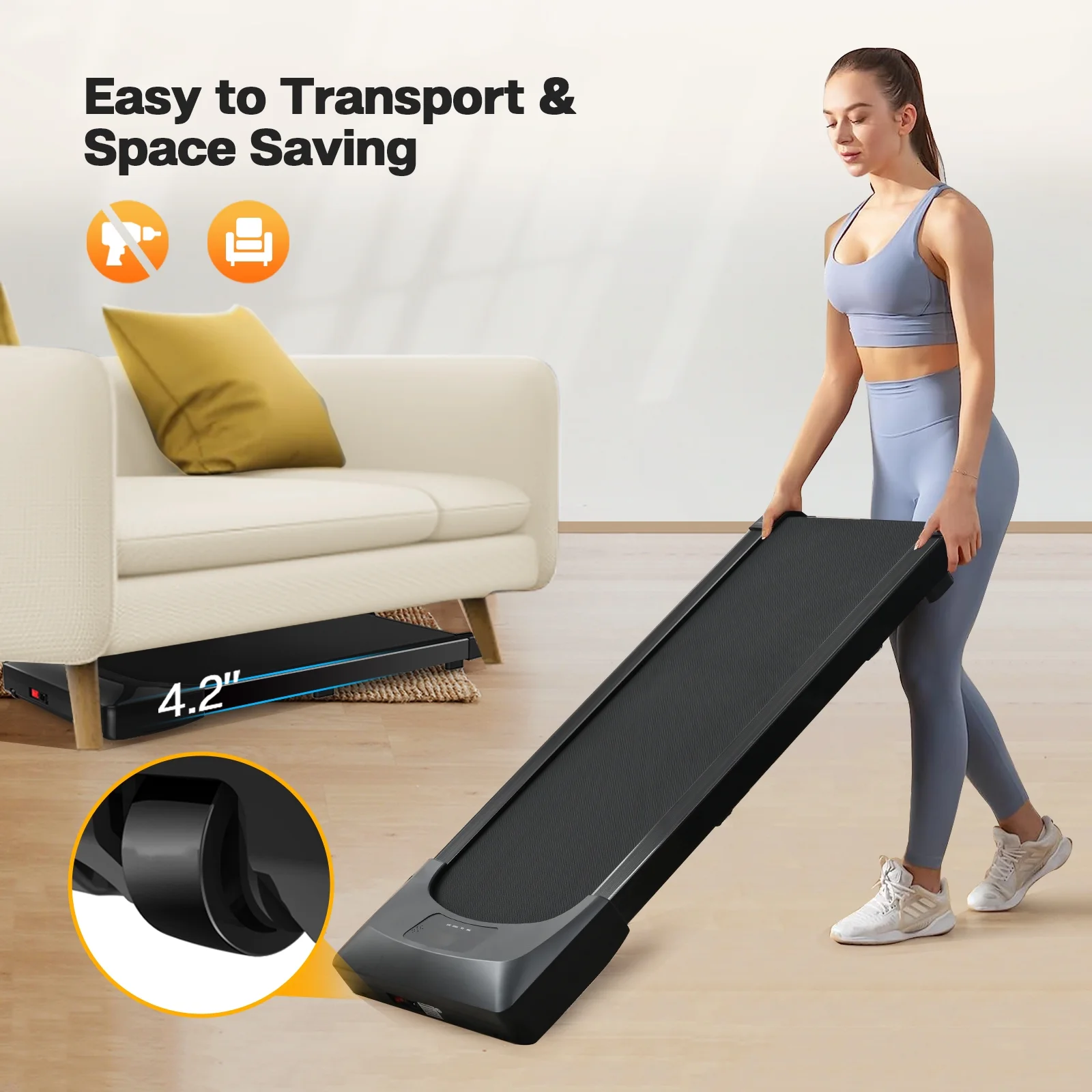 Clearance! Under Desk Treadmill Walking Pad 2 in 1 Desk Treadmill Walking Running Machine with Bluetooth Speaker Quiet 2.5HP Motor Mini Treadmill with Remote Installation Free for Home Office Use