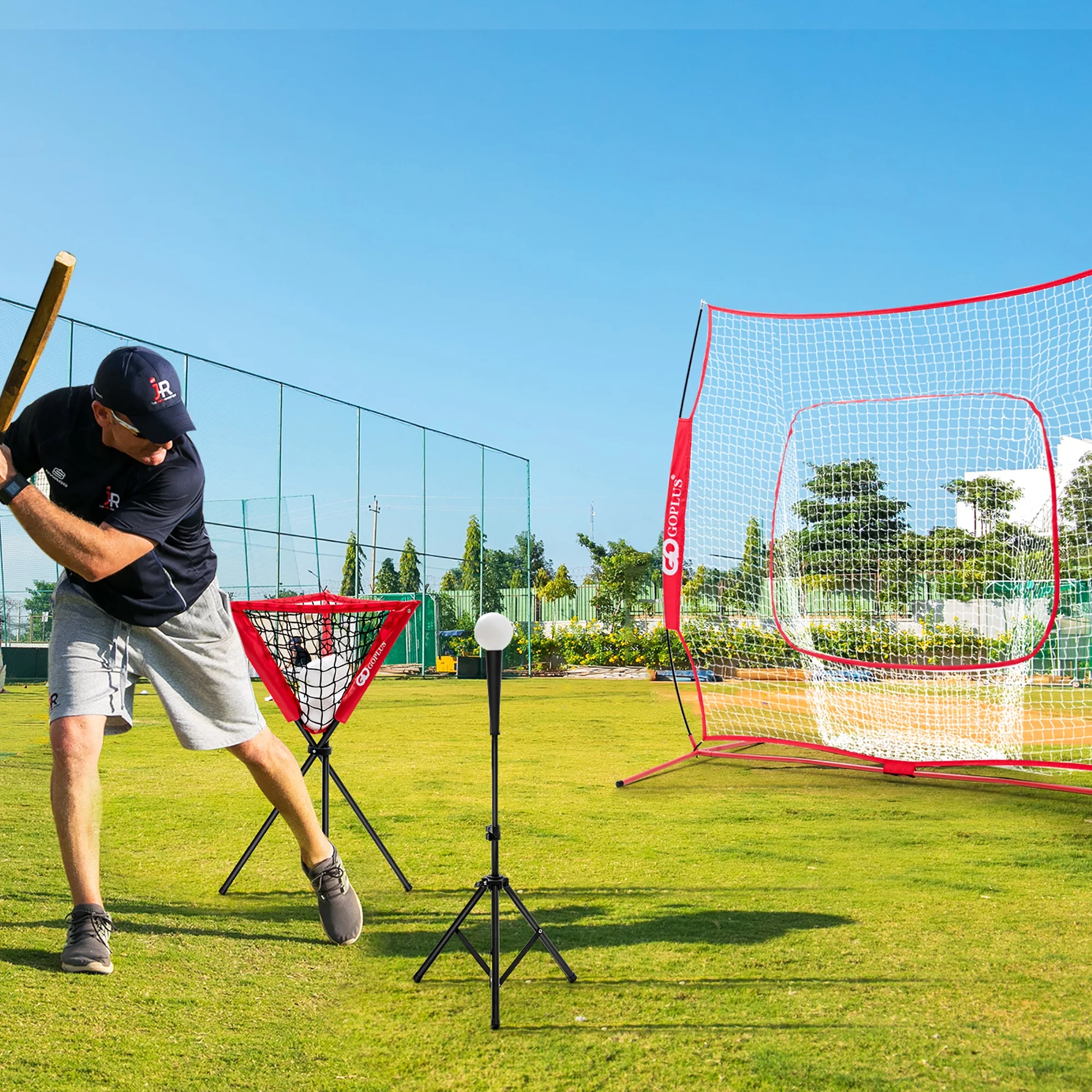 Goplus 8′ x 7′ Baseball Softball Practice Net for Hitting Pitching Batting Red