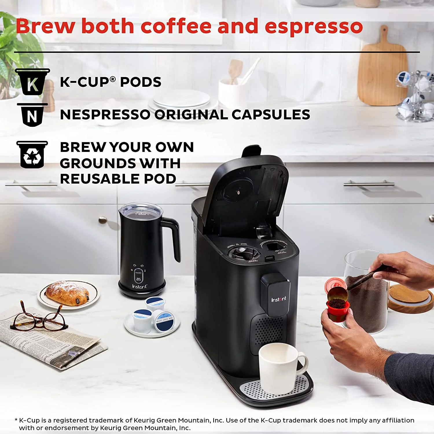 Instant Dual Pod Plus 2-in-1 Coffee Maker and Espresso Maker with Reusable Ground Coffee Pod