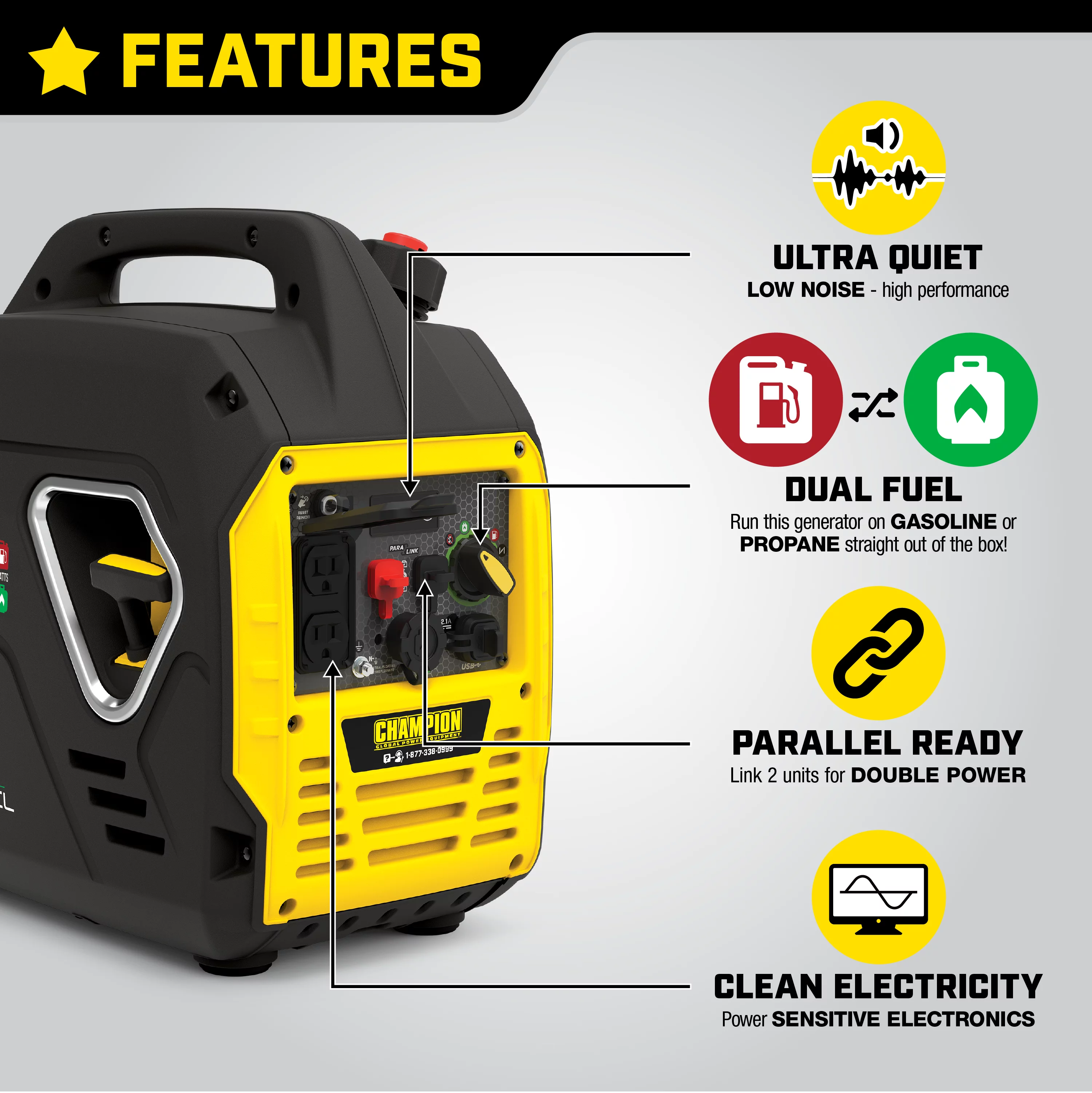 Champion Power Equipment 2500-Watt Ultralight Portable Dual Fuel Inverter Generator